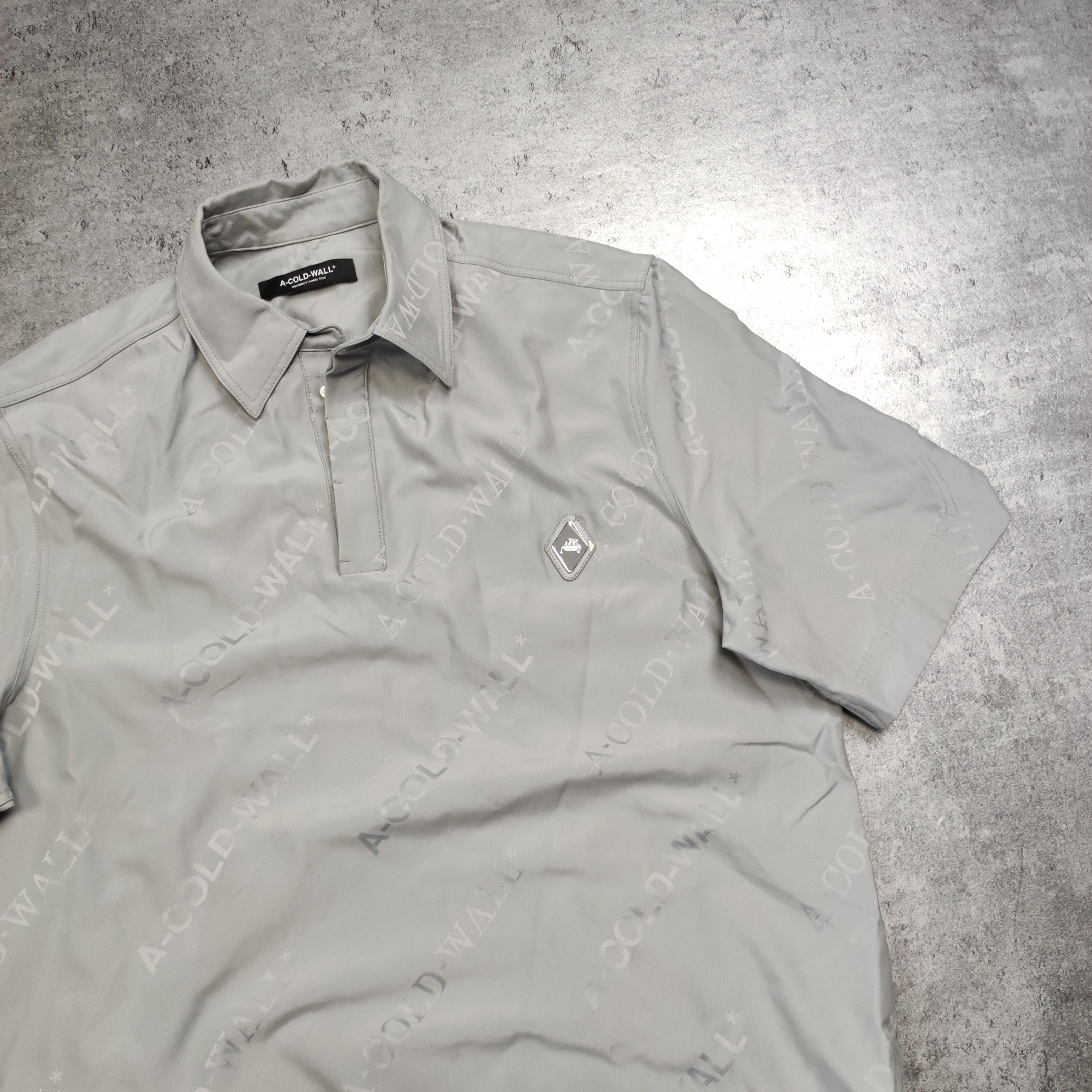A-COLD-WALL* RARE ACW A Cold Wall Silver Nylon Logo Polo Shirt Size US M / EU 48-50 / 2 - 3 Thumbnail