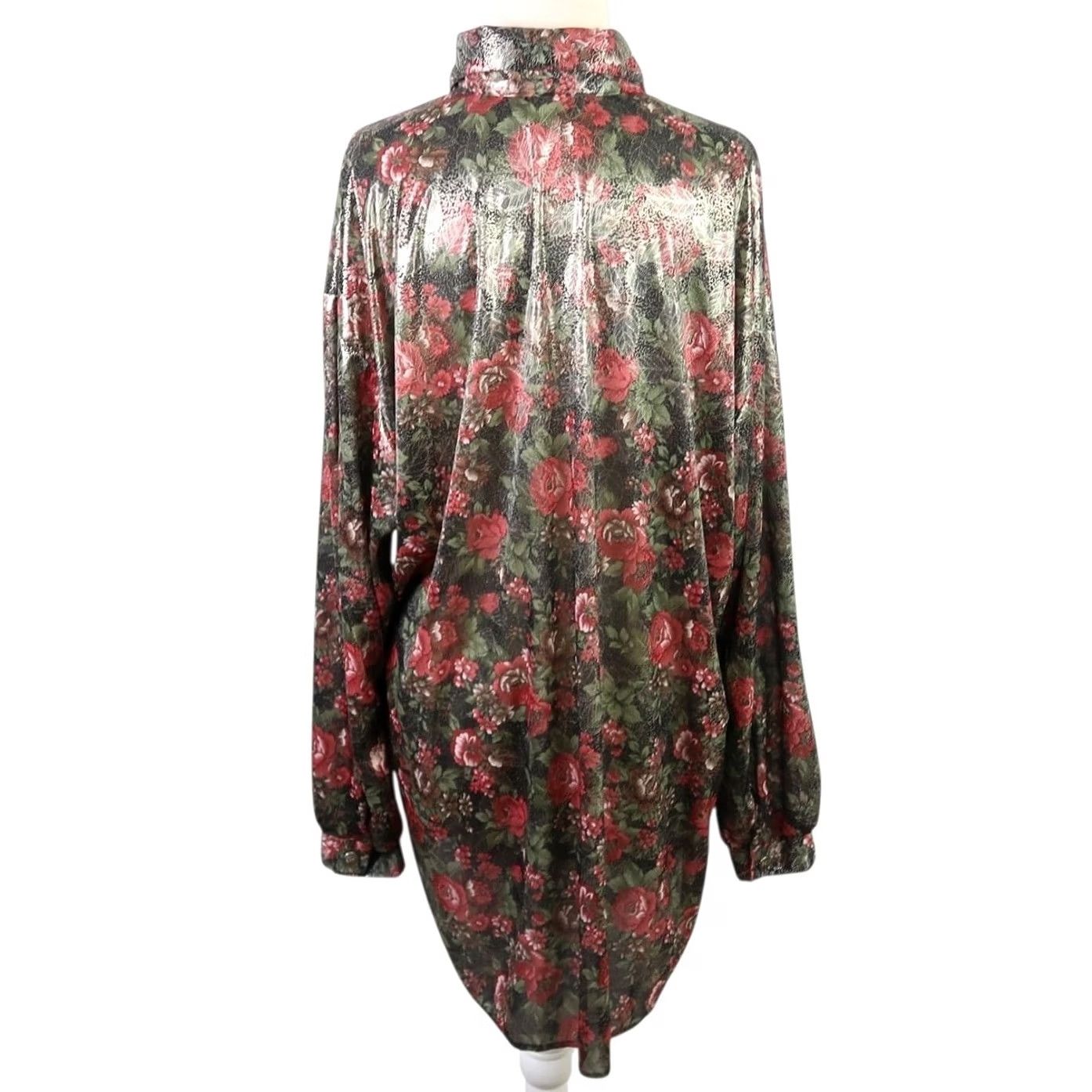 Lee VINTAGE Lauren Lee Blouse Tunic Bohemian 80s Floral Silver Metallic Green Pink L Women Size L / US 10 / IT 46 - 5 Thumbnail
