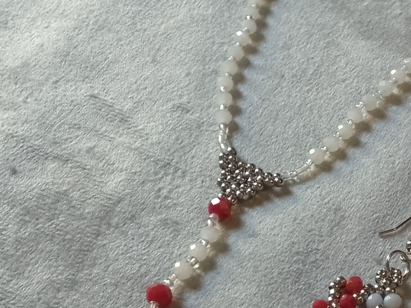 Handmade Necklace/Rosary White/Red Crystal. Cross Earrings Size ONE SIZE - 5 Thumbnail