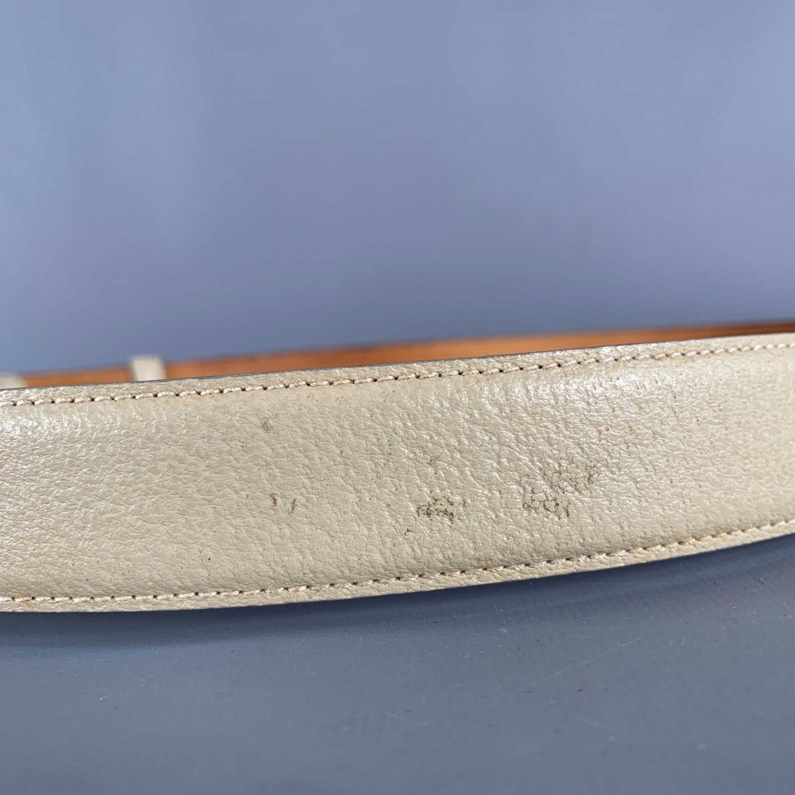 Gucci GUCCI Size 36 Beige Silver Leather Belt Size 36 - 6 Thumbnail