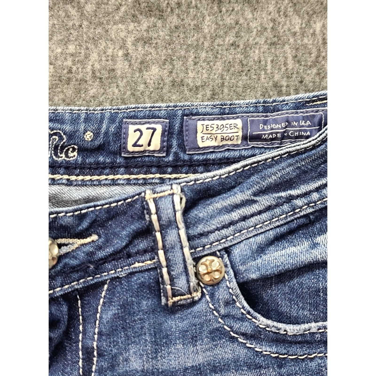 Miss Me Miss Me Jeans Womens 27 Bootcut 5-Pocket Denim Stretch Rhinestone Swarovski Gold Applique Pockets JE5395ER Shine Size 27" / US 4 / IT 40 - 3 Thumbnail