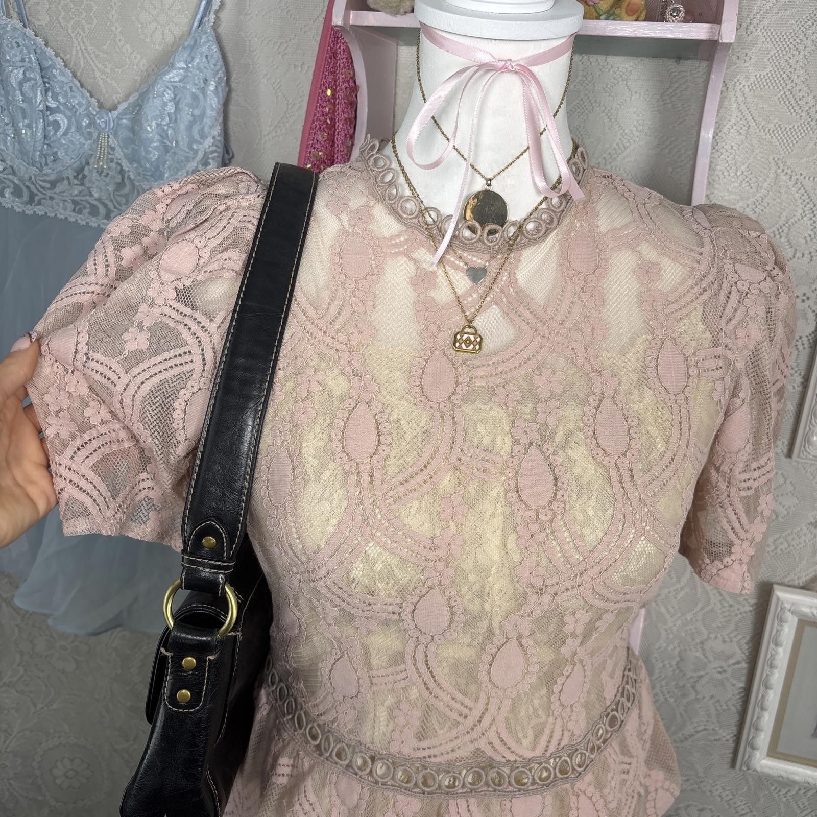 Other coquette shabby chic lace pink blouse Size S / US 4 / IT 40 - 3 Thumbnail