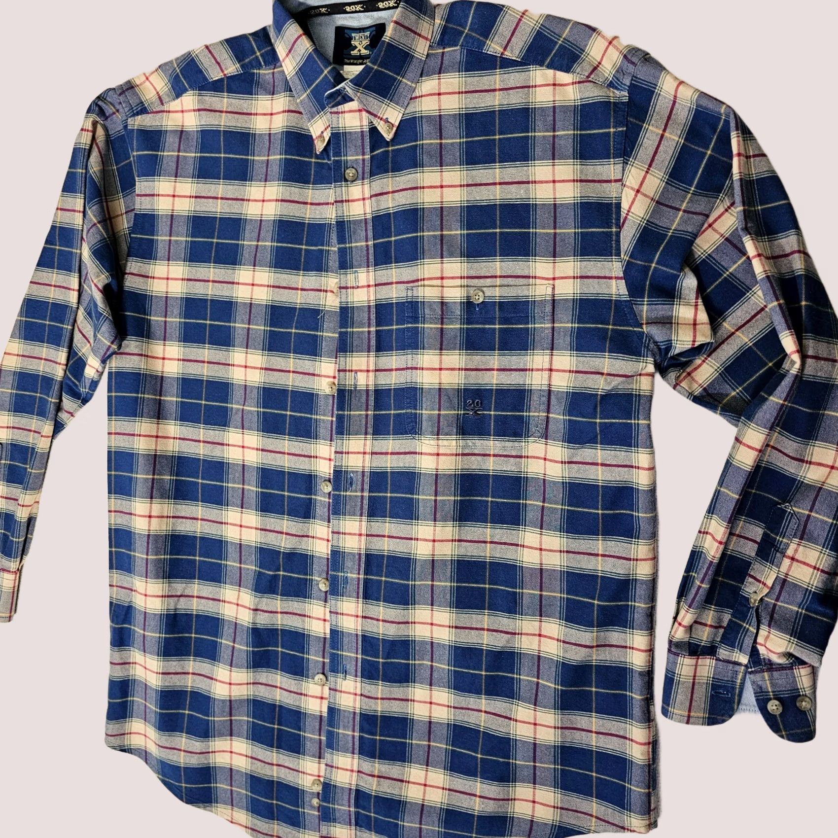 Wrangler Wrangler Twenty X Button-Up Shirt Mens Blue Plaid Western Casual Cotton Long Sleeve Shirt Size US M / EU 48-50 / 2 - 1 Thumbnail