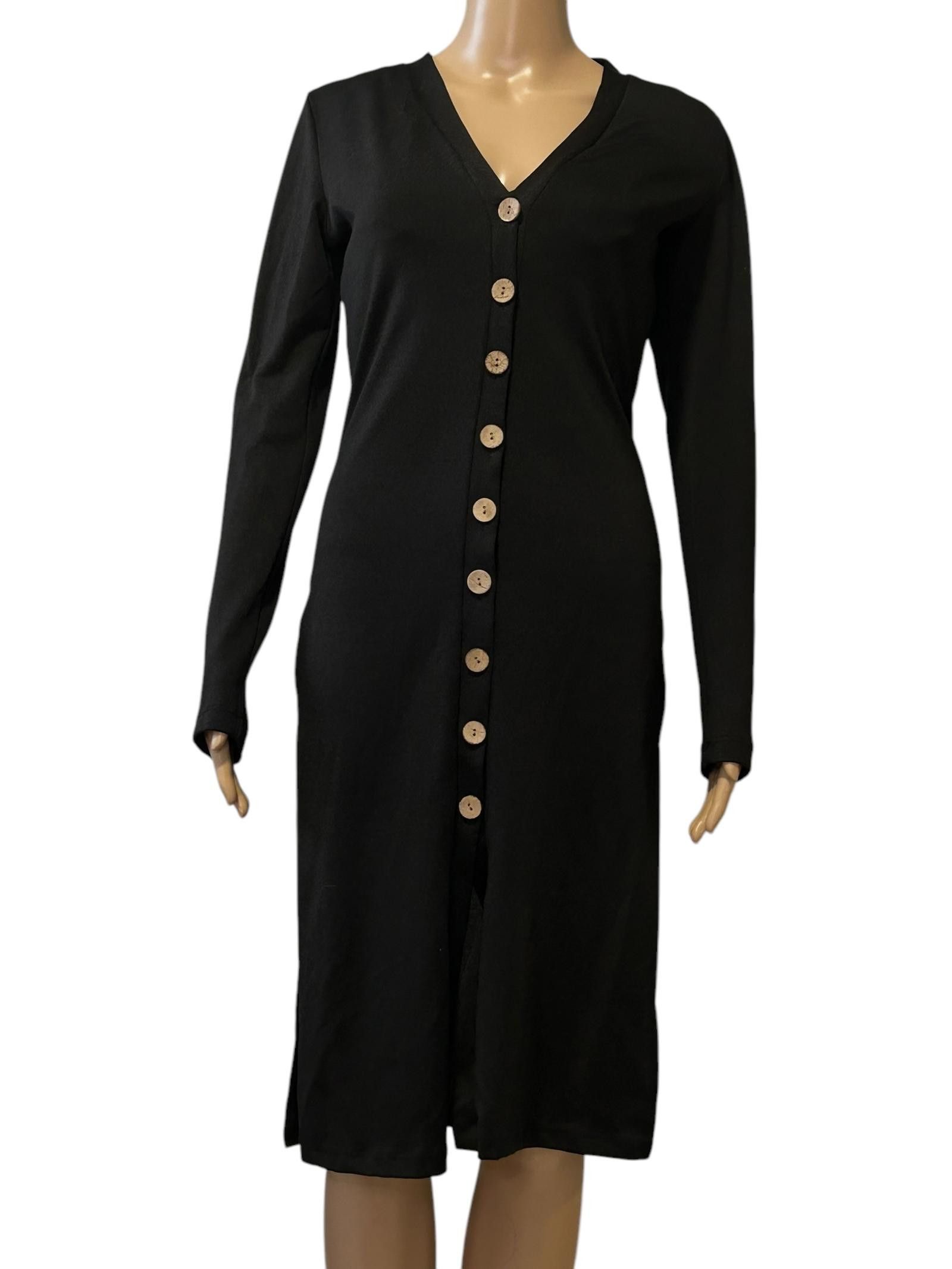 Designer Chic Black Button-Up Midi Dress/cardigan Size S / US 4 / IT 40 - 2 Thumbnail