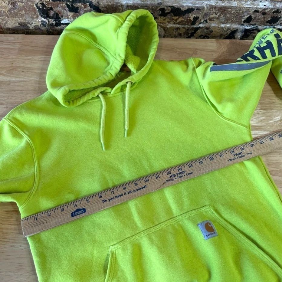 VINTAGE Carhartt Men's Small Logo Hoodie Original Workwear Bright Green