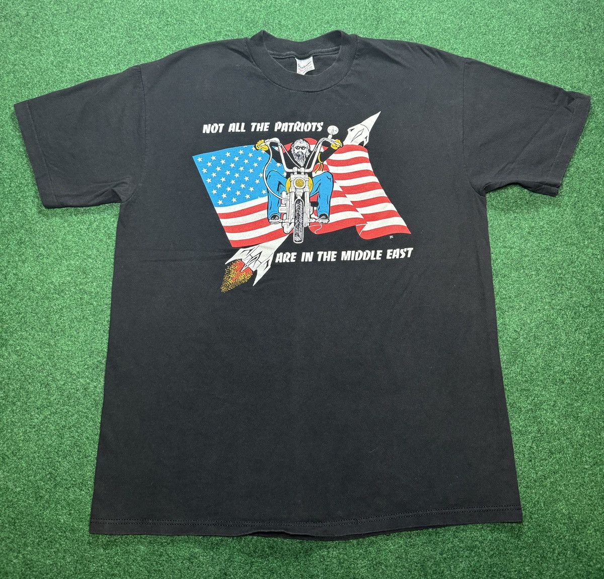 Vintage Vintage 80s Biker Not All Patriots Middle East T Shirt Size US L / EU 52-54 / 3 - 1 Thumbnail