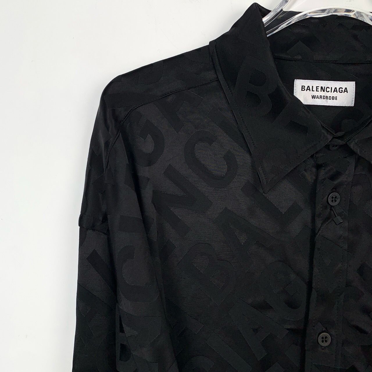 Balenciaga Balenciaga Black Satin Logo Jacquard Long-Sleeve Shirt Dress Size S / US 4 / IT 40 - 3 Thumbnail