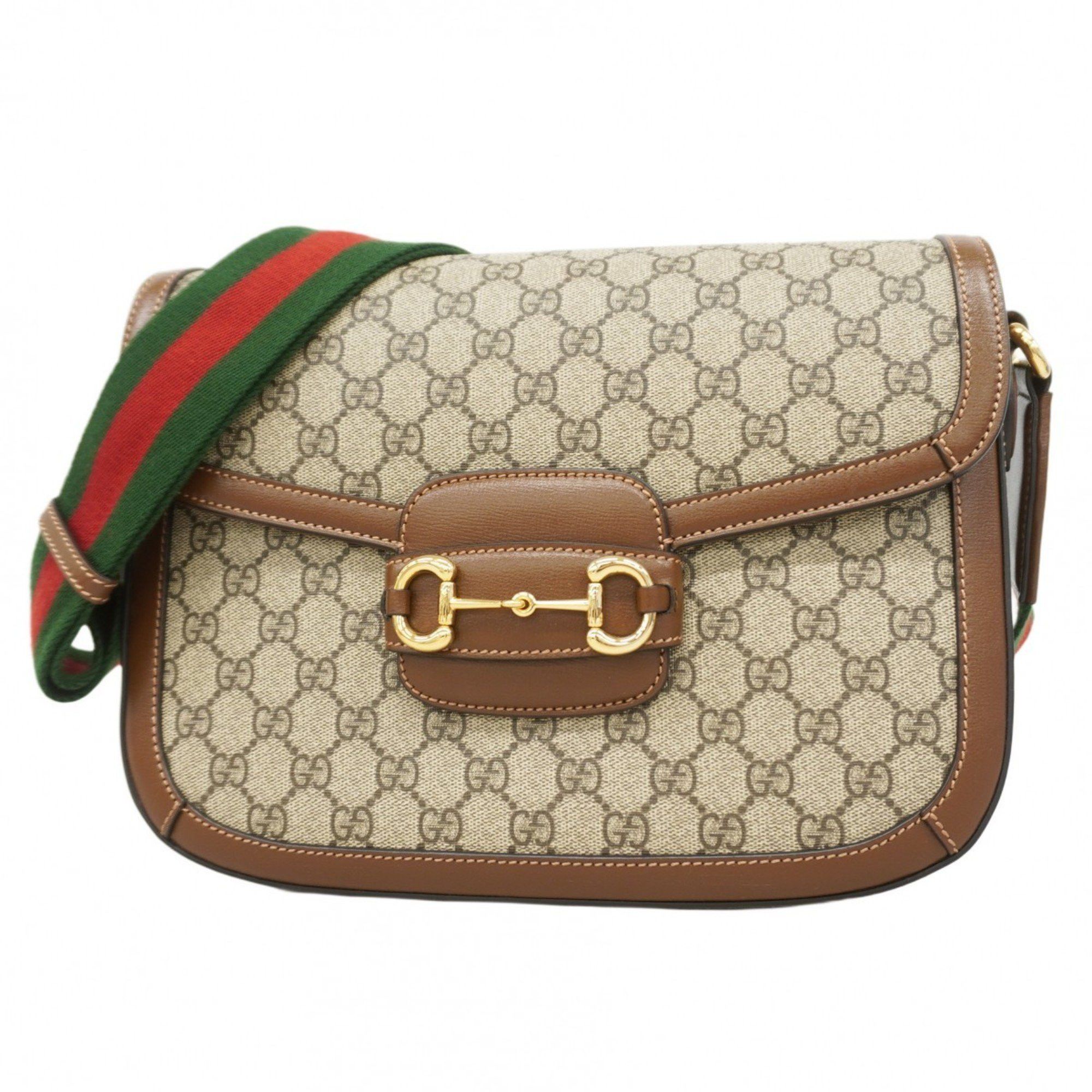 Gucci Shoulder Bag GG Supreme Shelly Line Horsebit 700457 Brown Women's