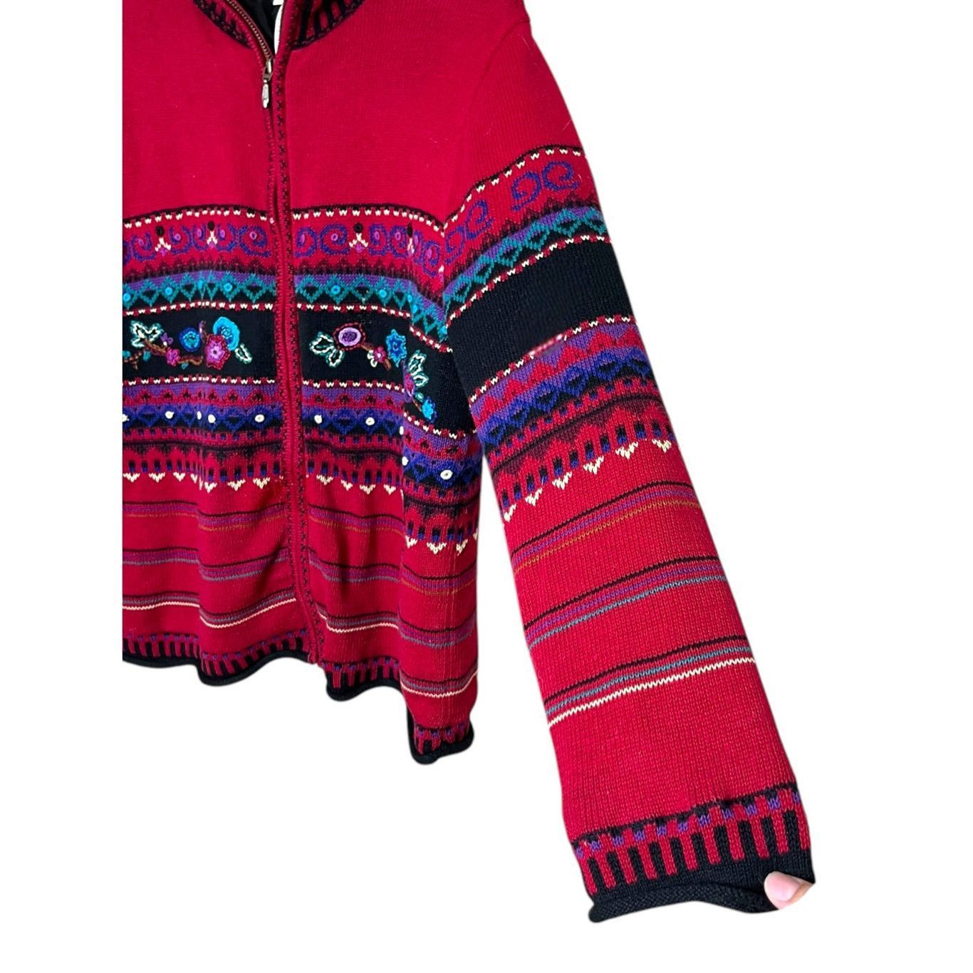 Other Vintage Koret Floral Embroidered Knit Women's Zip Up Sweater Jacket Size M Size M / US 6-8 / IT 42-44 - 3 Thumbnail