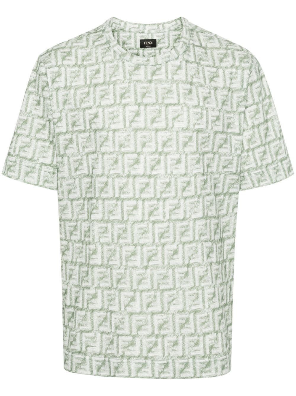 image of Fendi Fringed Effect Ff Print Oversized T-Shirt in Green, Men's (Size XL)
