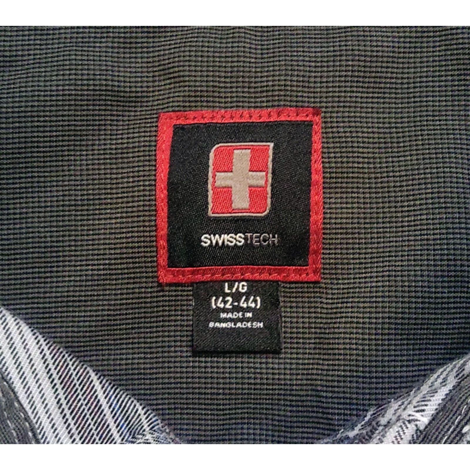 Vintage Swiss Tech Mens Shirt Button-Up Long Sleeve Gray Striped Large 42-44 Casual All Seasons Pockets 2 Chest Pockets Regular Fit Mens Size US L / EU 52-54 / 3 - 6 Thumbnail