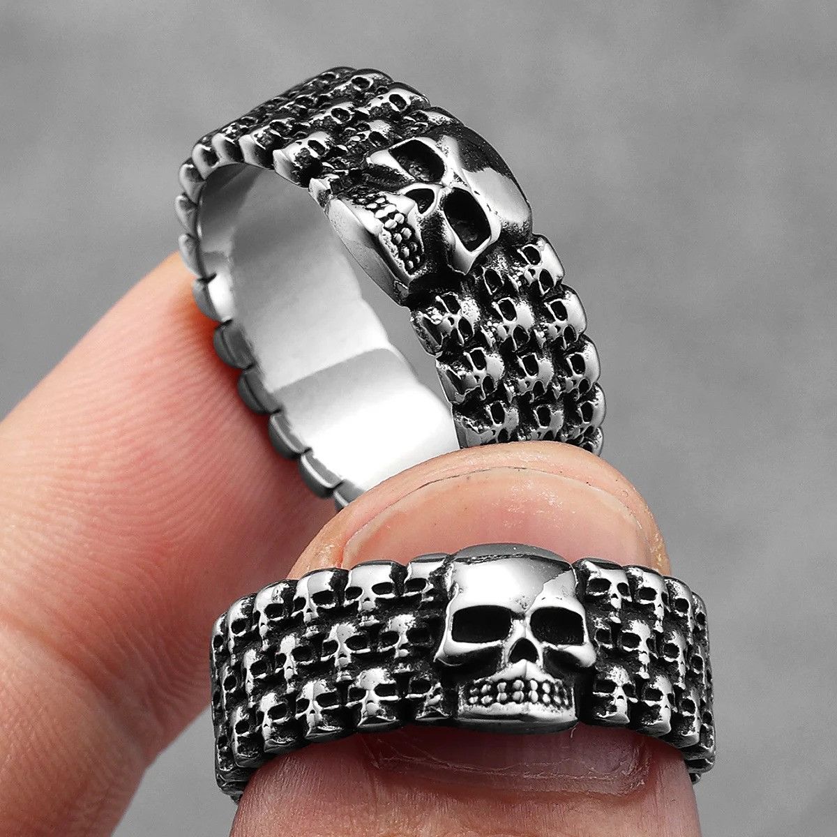Vintage Skull Unique Men Ring Size ONE SIZE - 2 Thumbnail