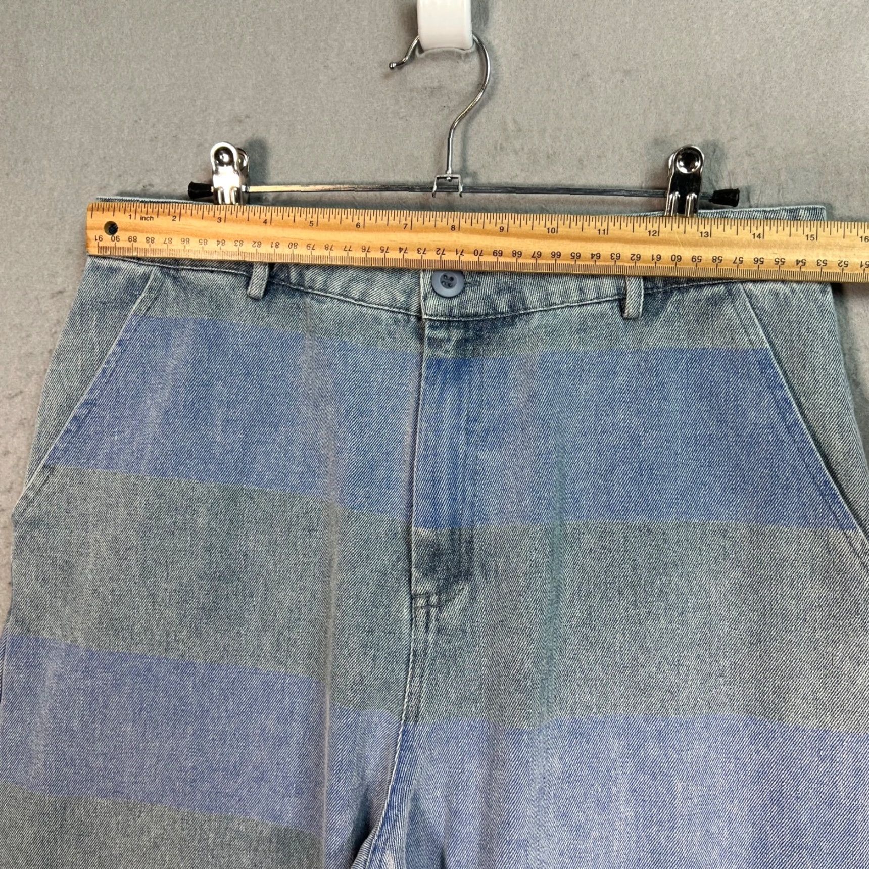 Vintage Faffatt Womens Blue & Gray Size 30 Striped High-Waist Wide-Leg Cotton Pants Size 30" / US 8 / IT 44 - 6 Thumbnail