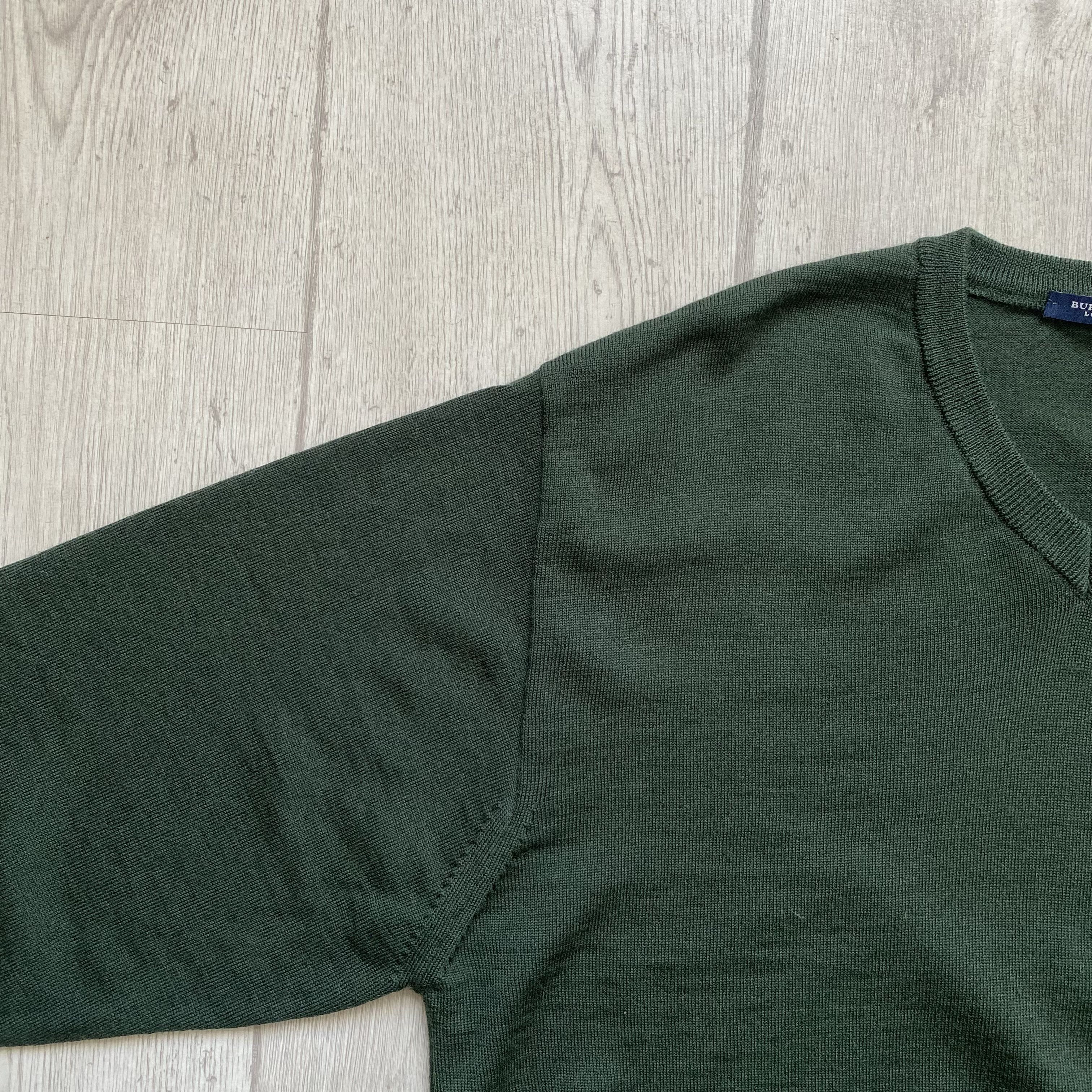 Burberry 🔥 Vintage 80s Burberry V-neck Wool Sweater Basic Mini Logo Size US L / EU 52-54 / 3 - 8 Thumbnail