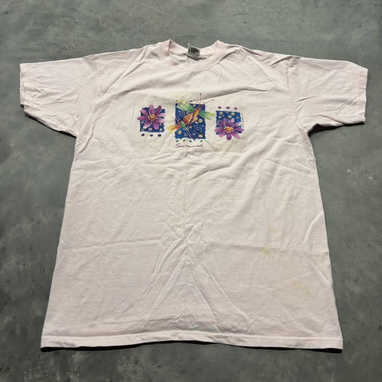 Japanese Brand × Vintage Crazy Vintage 90s Pretty Flower Nature Light Pink Graphic Tee! Size US L / EU 52-54 / 3 - 1 Thumbnail