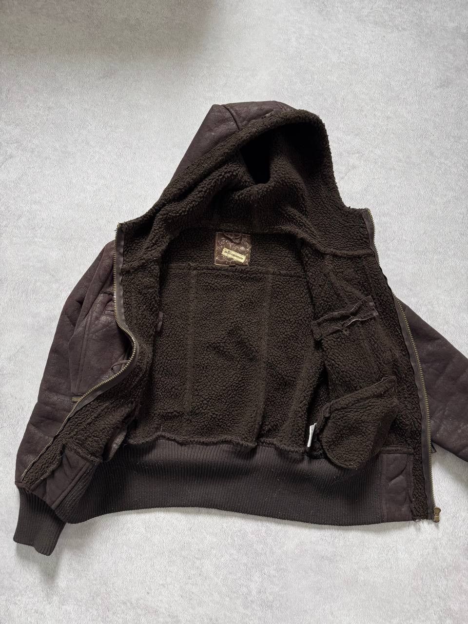 Vintage Y2K Brown Faux Shearling Hooded Toggle Jacket Distressed Size L / US 10 / IT 46 - 8 Thumbnail