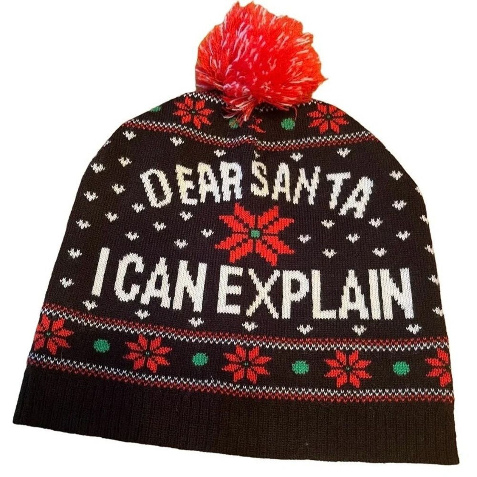 The Unbranded Brand "Dear Santa I can explain" pompom beanie Size ONE SIZE - 1 Thumbnail