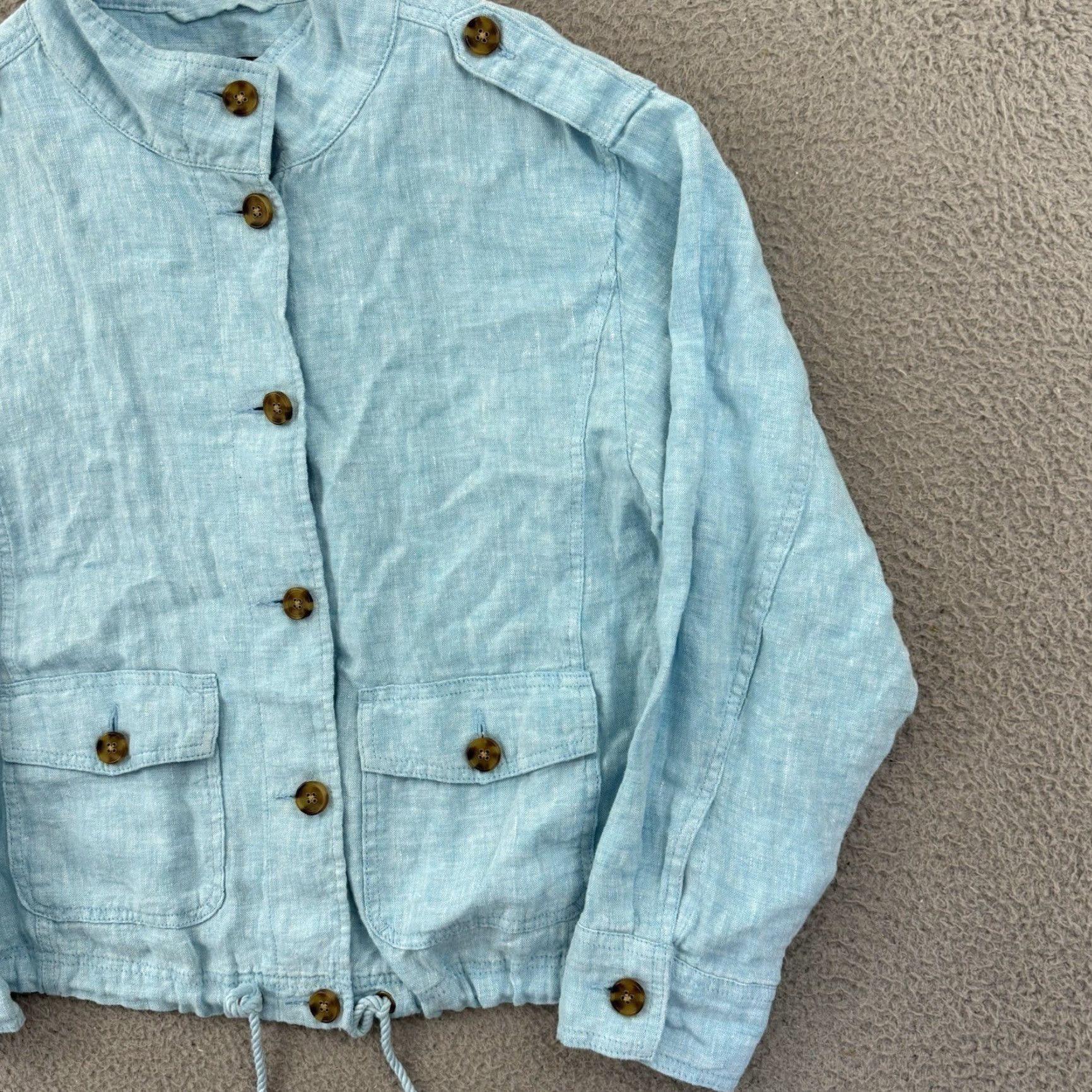 Talbots Talbots Jacket Womens Medium Blue Utility 100% Linen Button Up Light Boho Preppy Size M / US 6-8 / IT 42-44 - 5 Thumbnail
