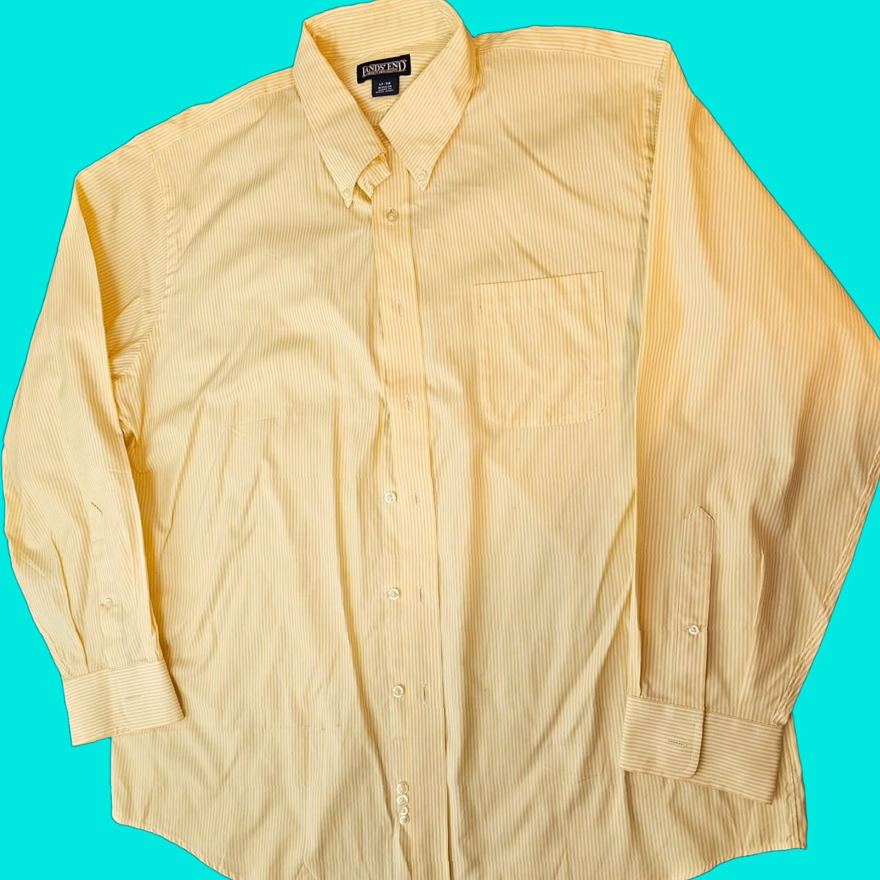 Lands' End Lands' End Button Down Shirt Mens Size 17 34 Yellow Stripe Long Sleeve Regular Dress Shirt Size US XL / EU 56 / 4 - 1 Thumbnail