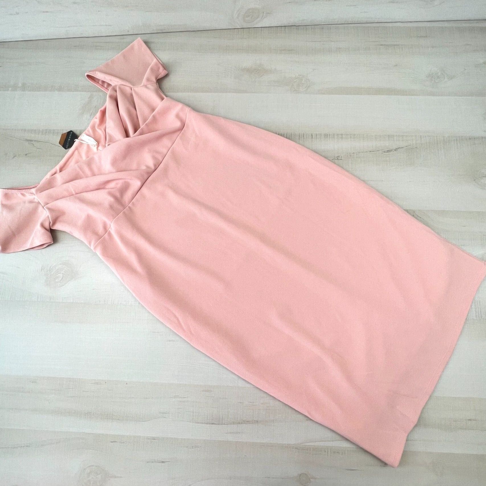 Pinko Pink Blush Womens Dress Sheath V Neck Knee Length XS? Large Pink Of Shoulder - Pink Blush Dress Large Pink Sheath V-Neck Short Sleeve, New Size L / US 10 / IT 46 - 2 Thumbnail