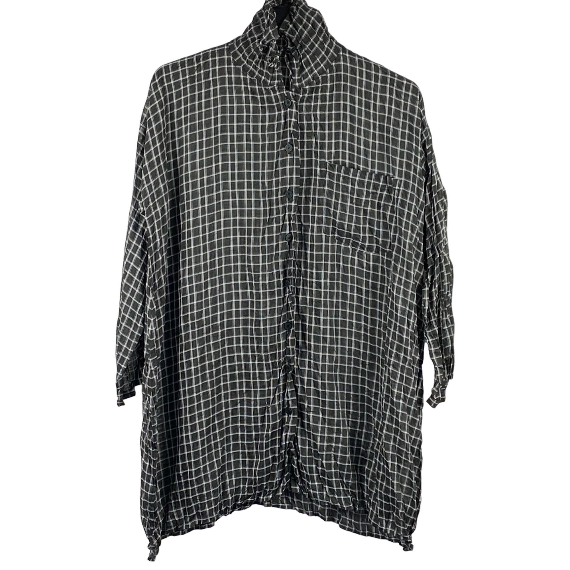 image of Pleats Please Issey Miyake Plaid Pattern Button Up Jacket Si in Black/White, Women's (Size Large)