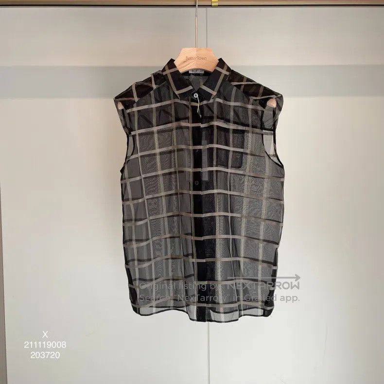 Brunello Cucinelli Brunello Cucinelli Black Transparent Plaid Silk Sleeveless Size M / US 6-8 / IT 42-44 - 1 Thumbnail