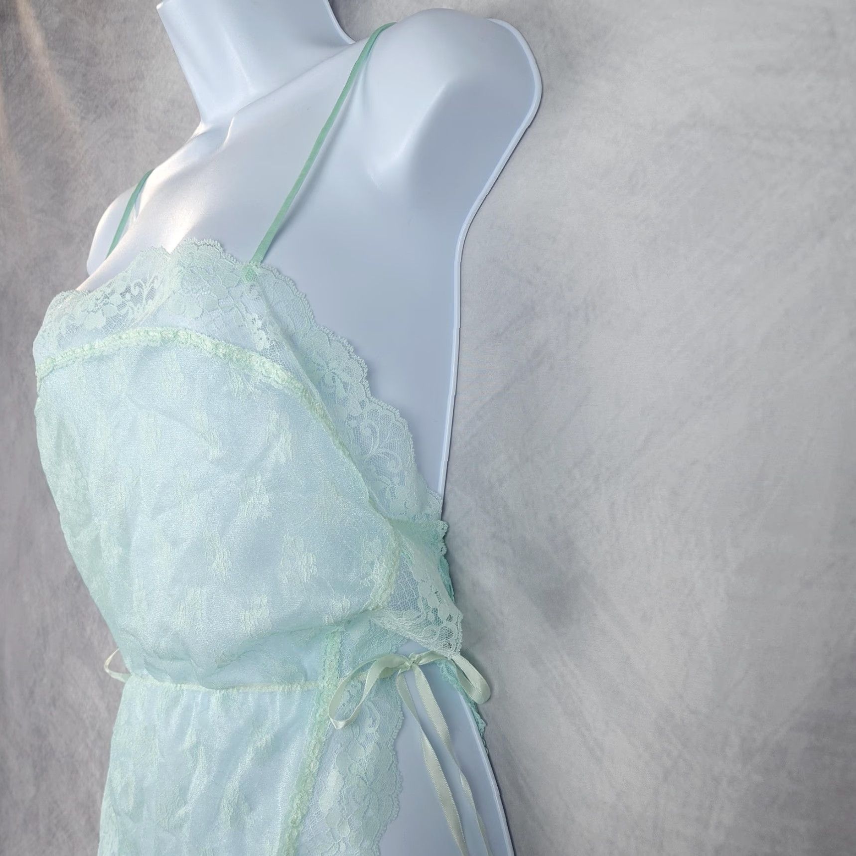 Vintage VINTAGE Lorraine Teddy Womens L Large Mint Green Lace Sheer Nylon 90s One Piece Bodysuit Size ONE SIZE - 4 Thumbnail