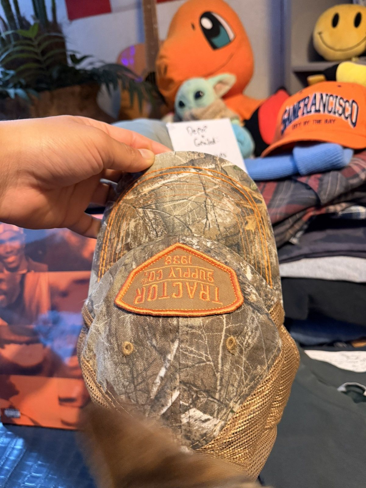 Vintage Camo Tractor Supply Co. hat with an orange embroidered patch Size ONE SIZE - 8 Thumbnail