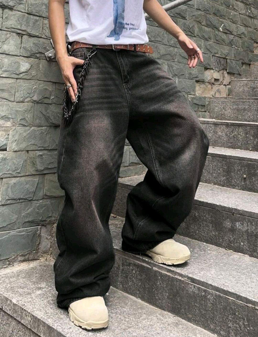Japanese Brand Solid Color Simple Style Baggy Jeans Daily Size US 39 - 1 Thumbnail