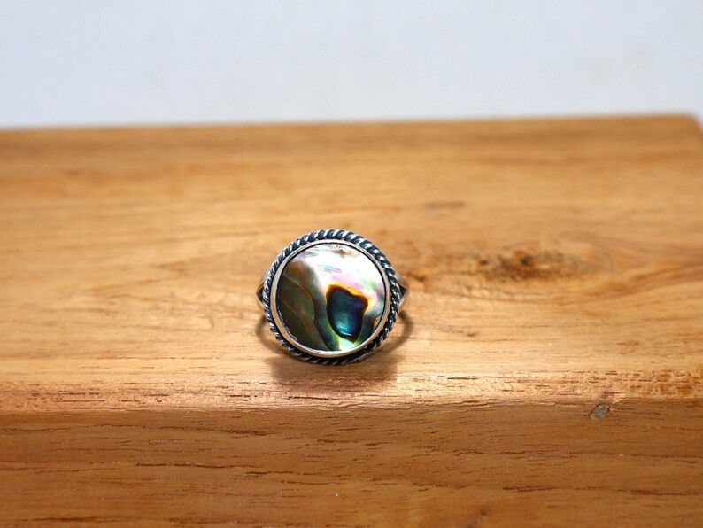 Handmade Abalone Shell Sterling Silver Ring: Handmade Jewelry, Gift Size ONE SIZE - 2 Thumbnail