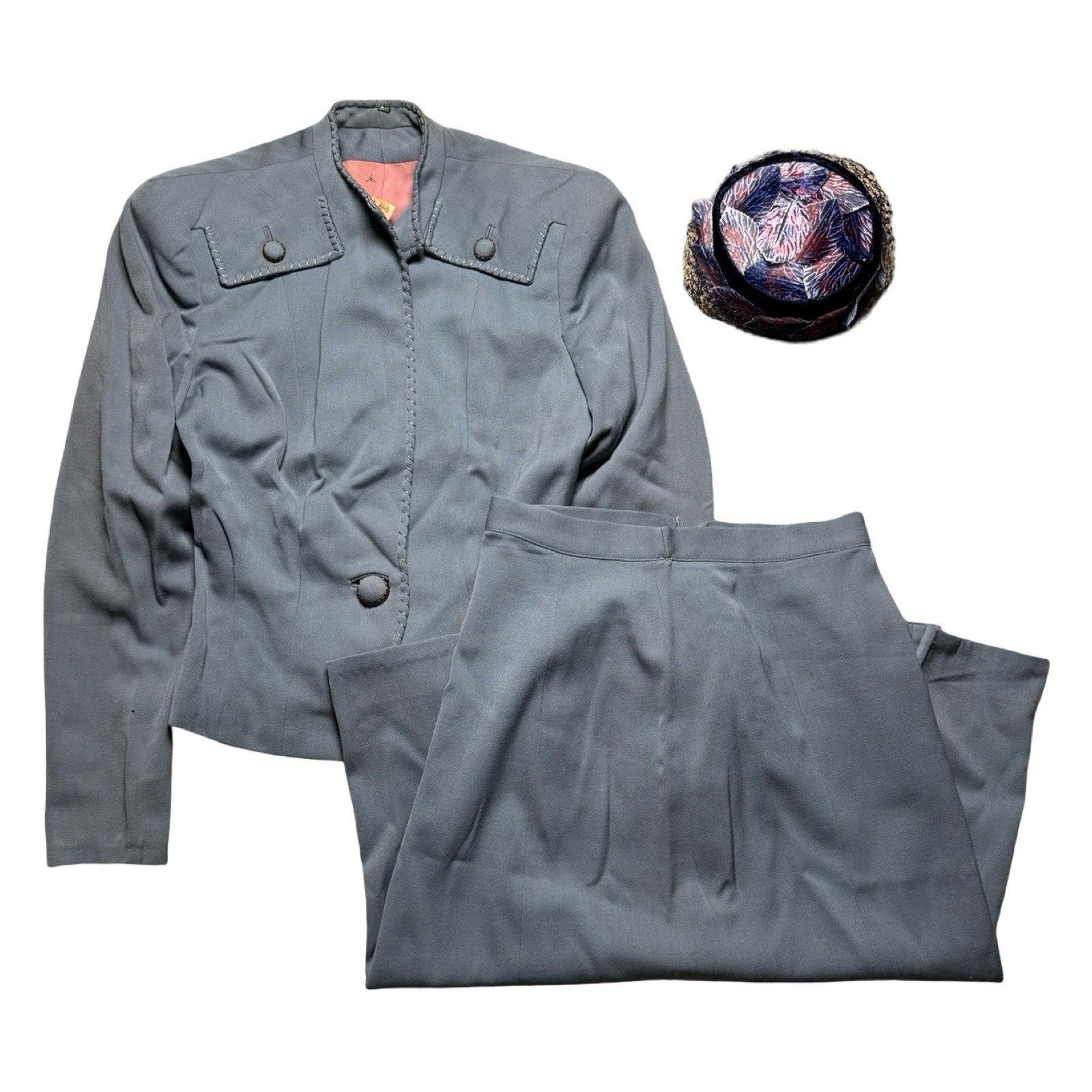 Other VTG Women's 2 Pc Antique Blue Dress Suit S 1940s Skirt WWII Size XS / US 0-2 / IT 36-38 - 1 Thumbnail