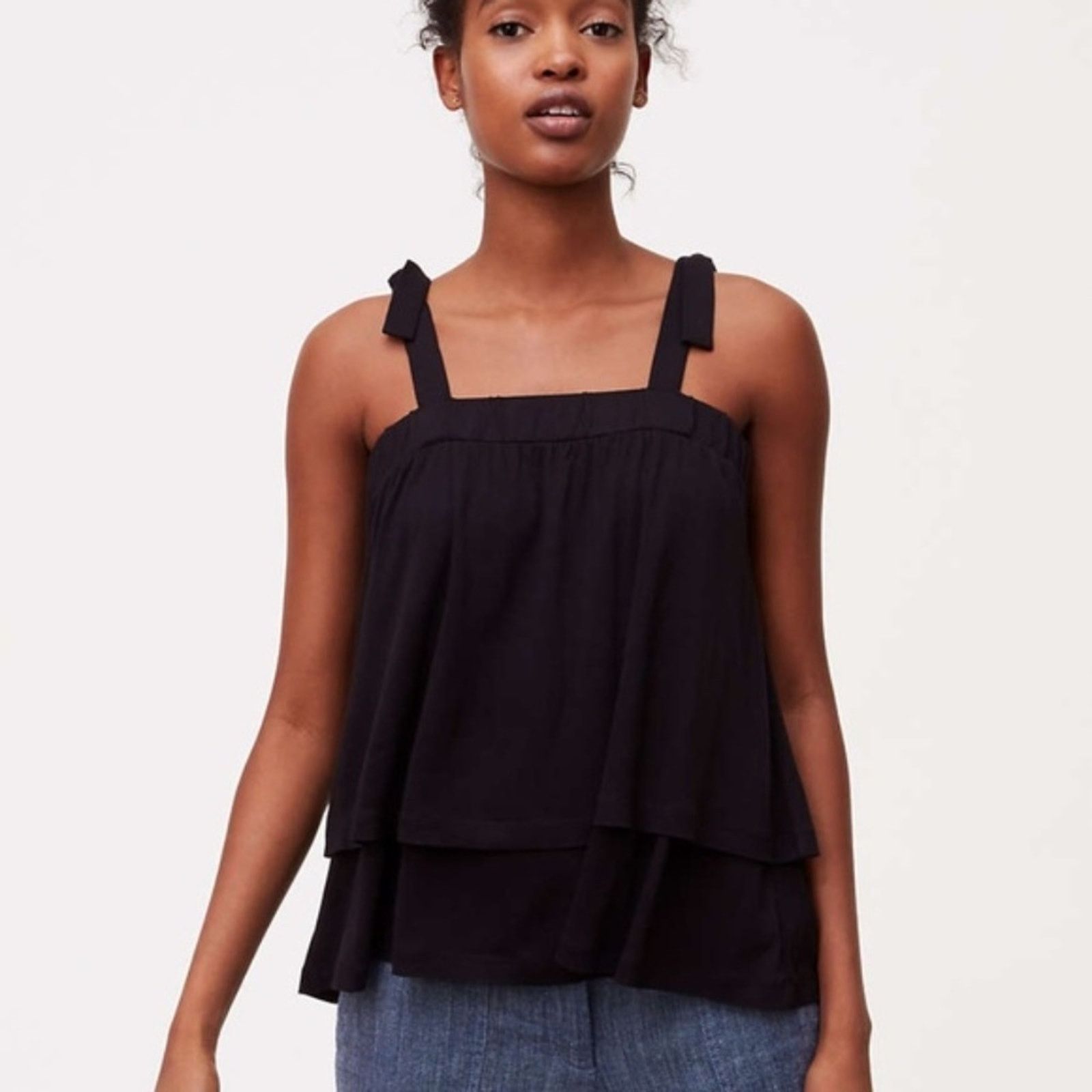 Loft LOFT Black Layered Tie Top Size XXS / US 00 / IT 34 - 7 Thumbnail