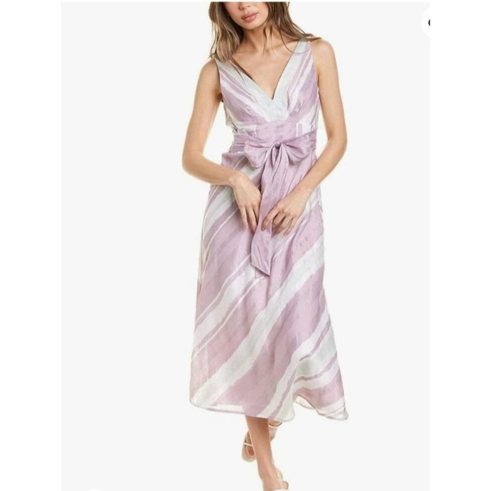 Rebecca Taylor Rebecca Taylor Womens Stripes Tie Waist Midi Dress V-Neck Size XS / US 0-2 / IT 36-38 - 1 Thumbnail