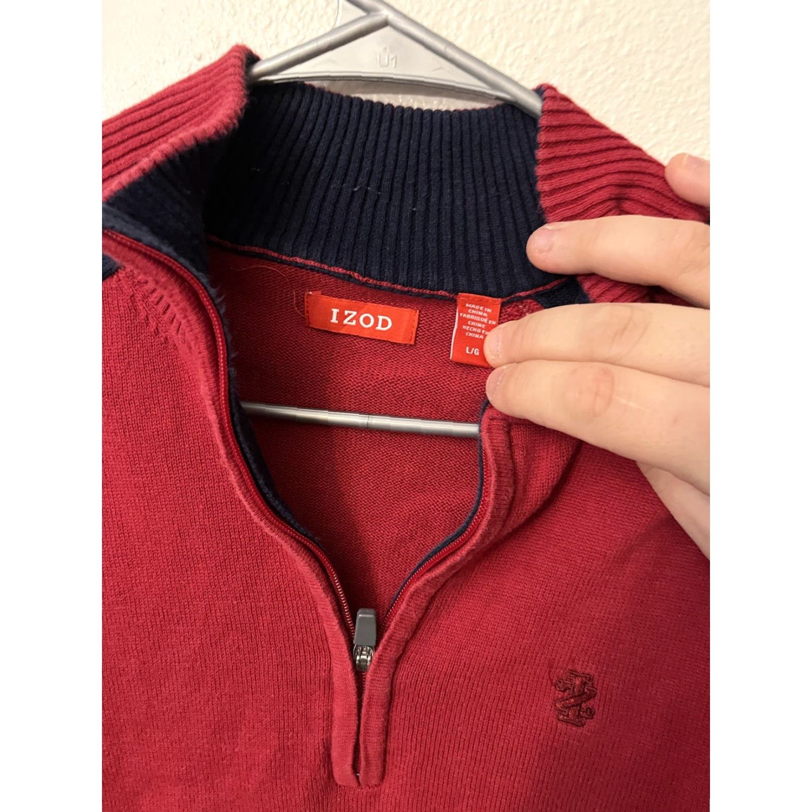 Izod IZOD Pullover Long Sleeve Shirt Men Large Red 1/4 Zip Solid Size US L / EU 52-54 / 3 - 2 Thumbnail