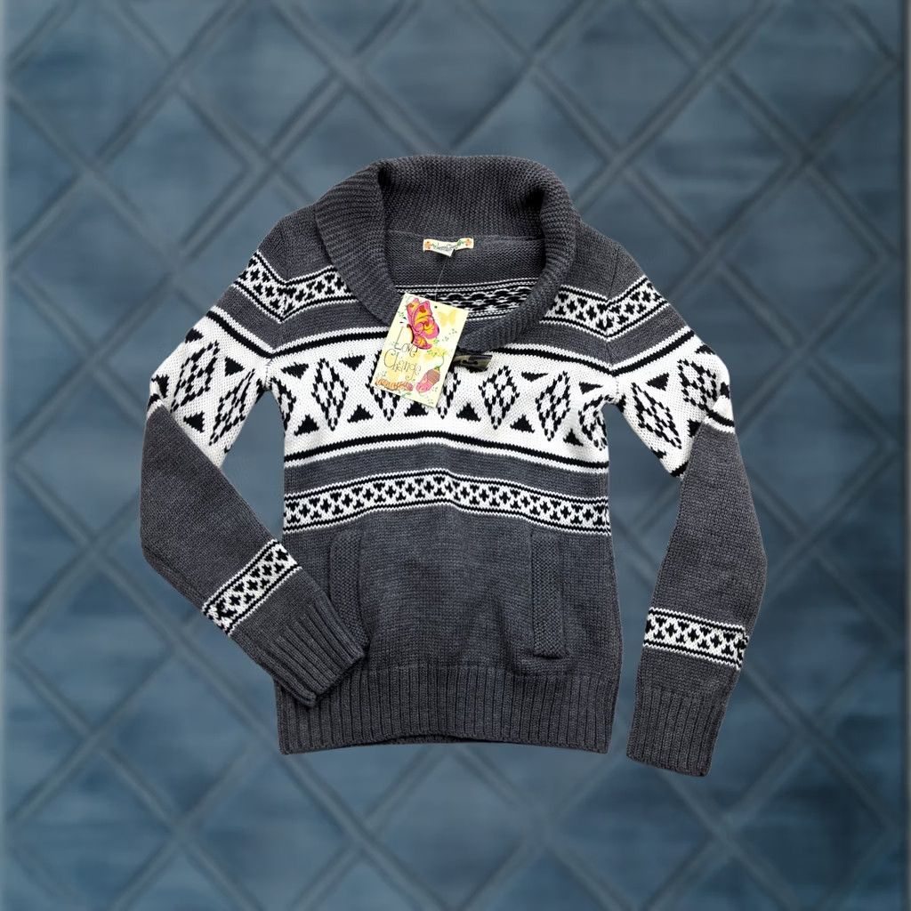 Changes Love Change Women S Gray White Knit Sweater Fair Isle Cowl Neck Pullover S Gray Woolless Knit Pullover Womens Sweater Size S / US 4 / IT 40 - 1 Thumbnail
