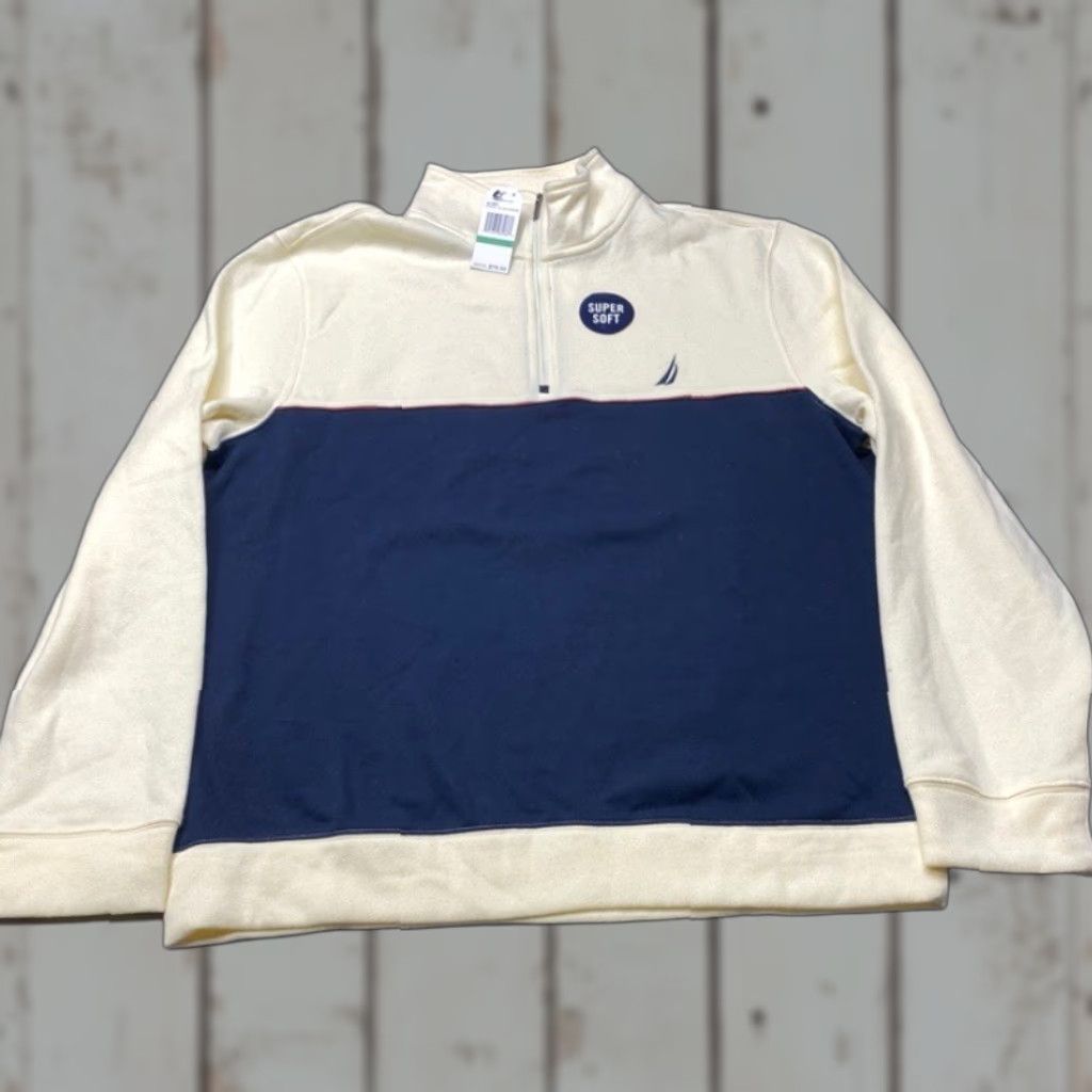 Nautica Nautica 1/4 Zip Sweater Pullover Mens L Blue Cream Stripe New NWT 8091 Size US L / EU 52-54 / 3 - 1 Thumbnail