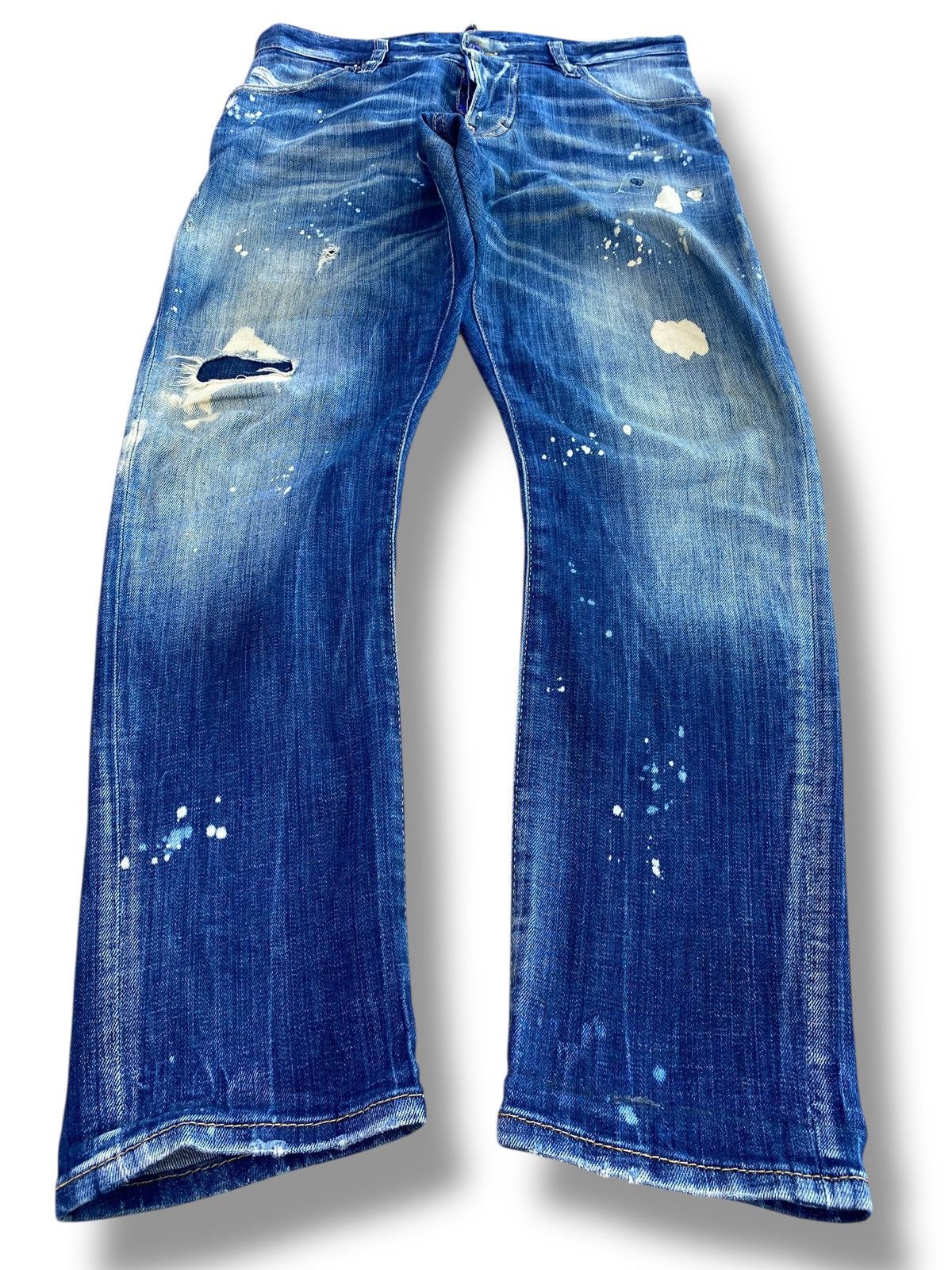 Dsquared2 Distressed Paint-Splatter Style Twist Leg Jeans