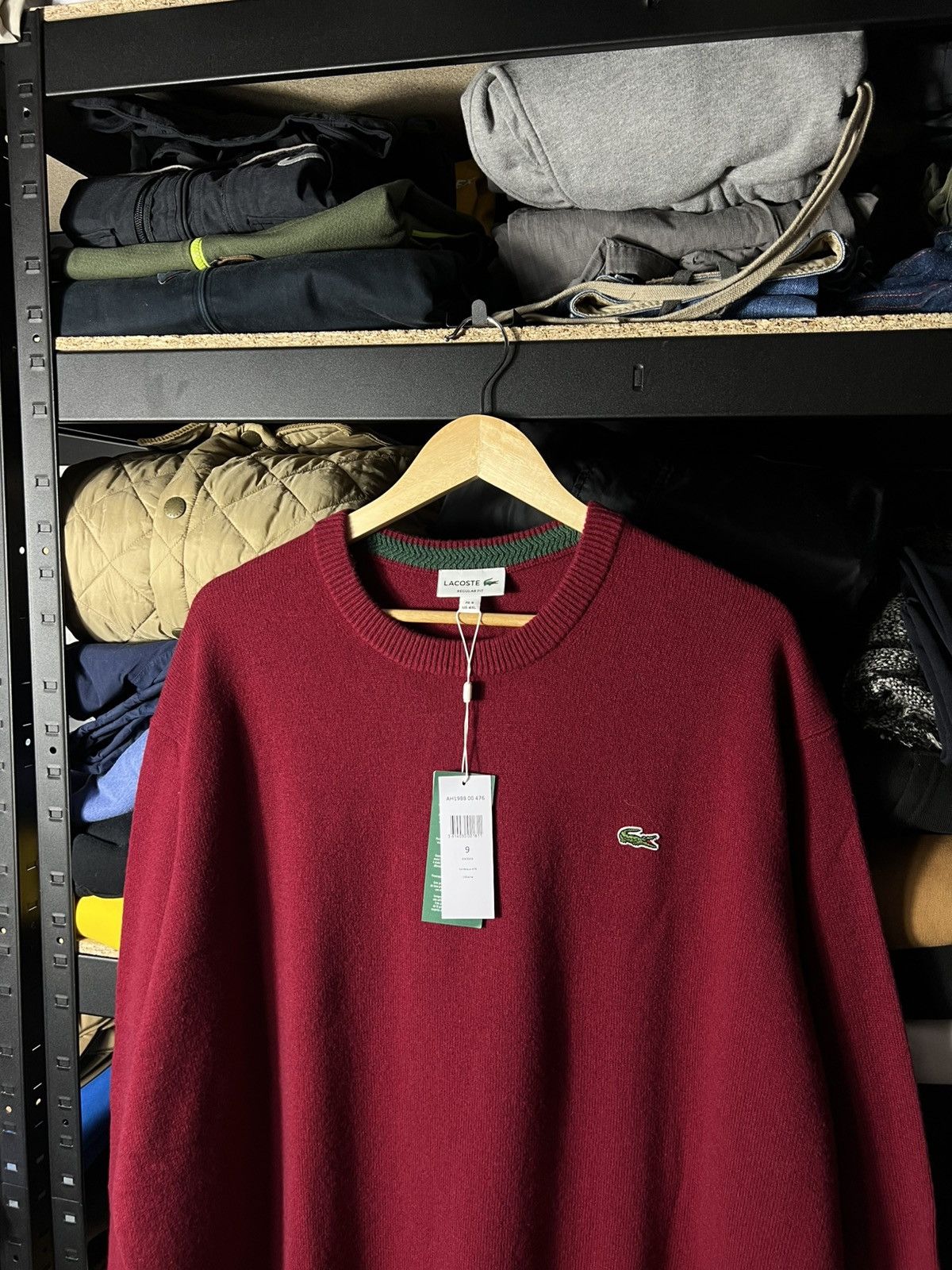 Lacoste 🔥 LACOSTE Wool Crewneck Sweater Burgundy Crocodile Logo 4XL Size US XXL / EU 58 / 5 - 6 Thumbnail