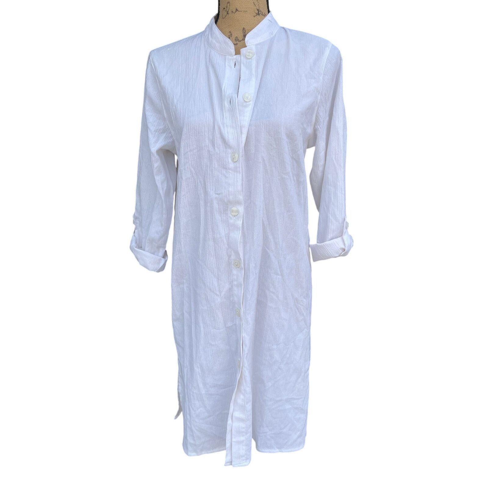 Other × Vintage The Tog Shop Y2K Vintage White Linen Mandarin Dress Small Size S / US 4 / IT 40 - 1 Thumbnail