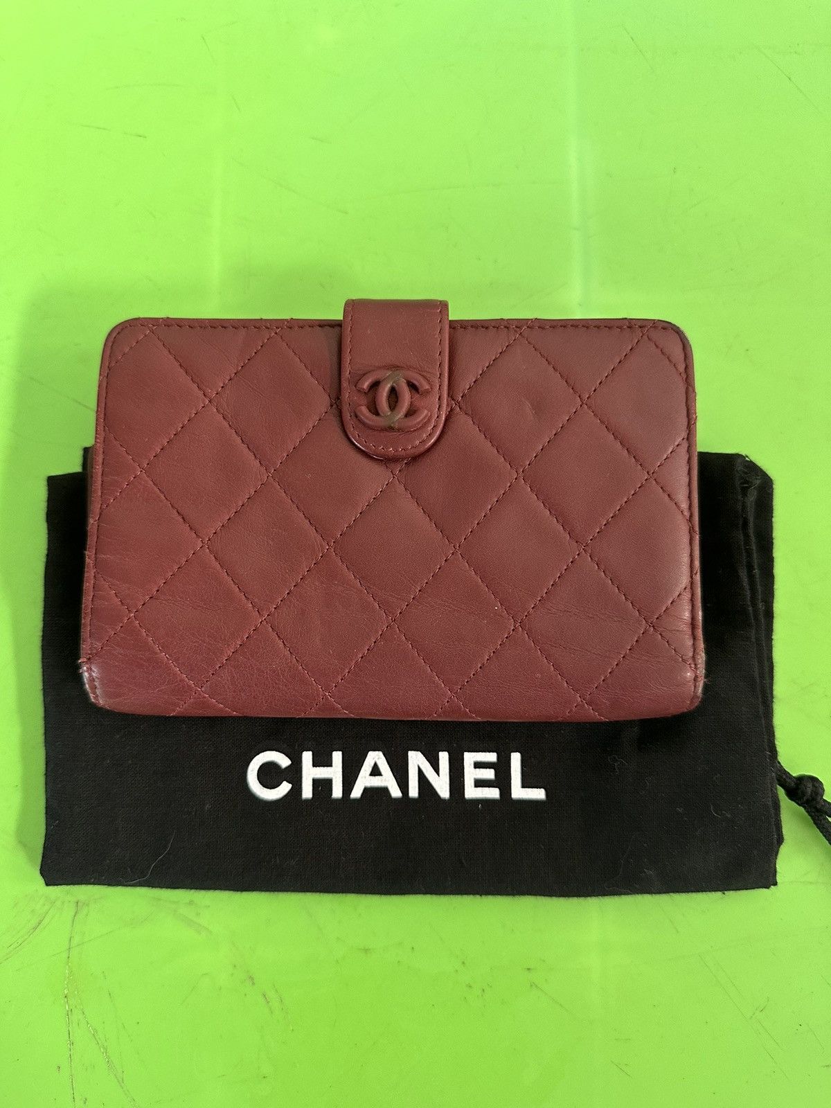 image of Chanel Quilted Bifold Wallet in Maroon, Women's