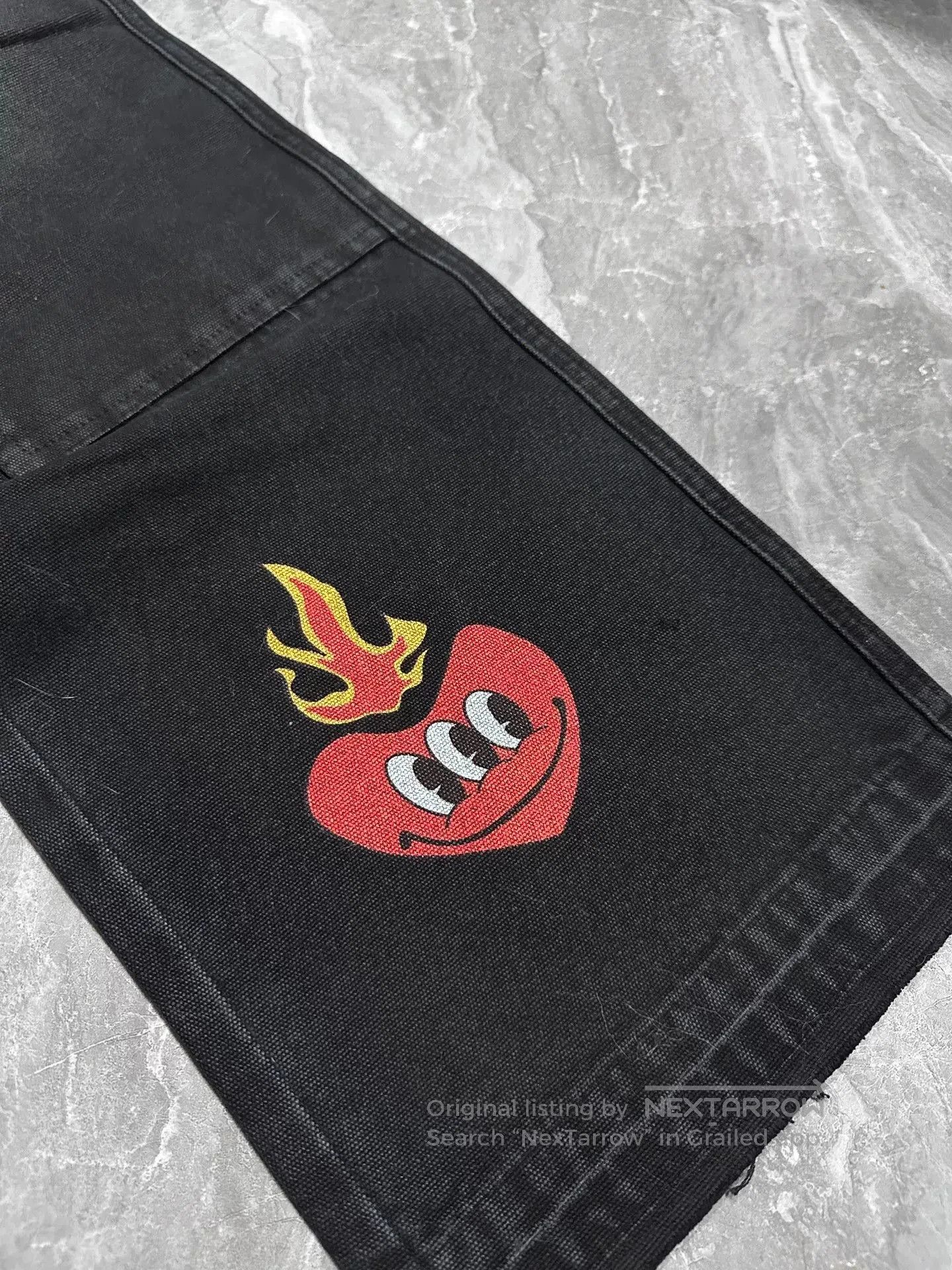 Carhartt Wip Black Flared Denim Pants with Heart Design. Size US 36 / EU 52 - 4 Thumbnail