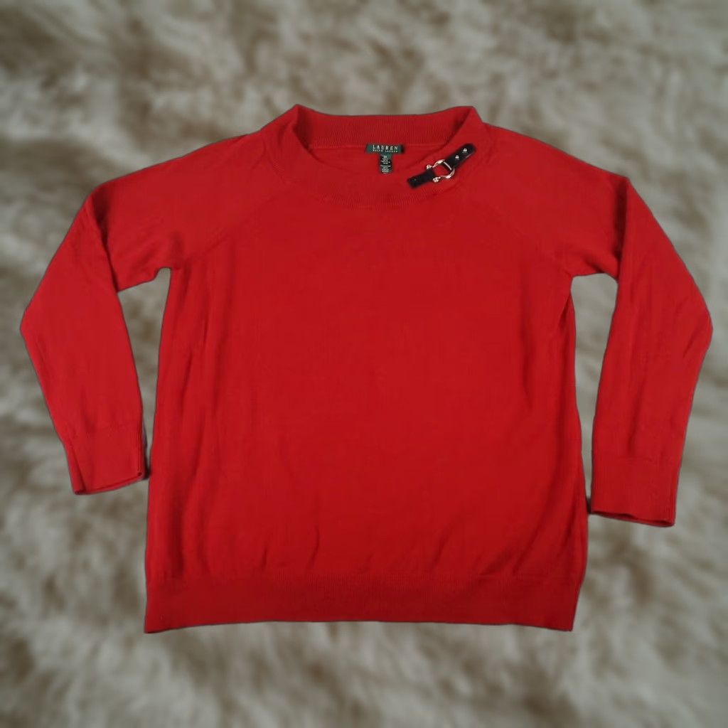 Ralph Lauren Ralph Lauren Women's Sweater Pullover 2X Red Casual Knit Zip Pockets Fall Winter Size XXL / US 16-18 / IT 52-54 - 1 Thumbnail
