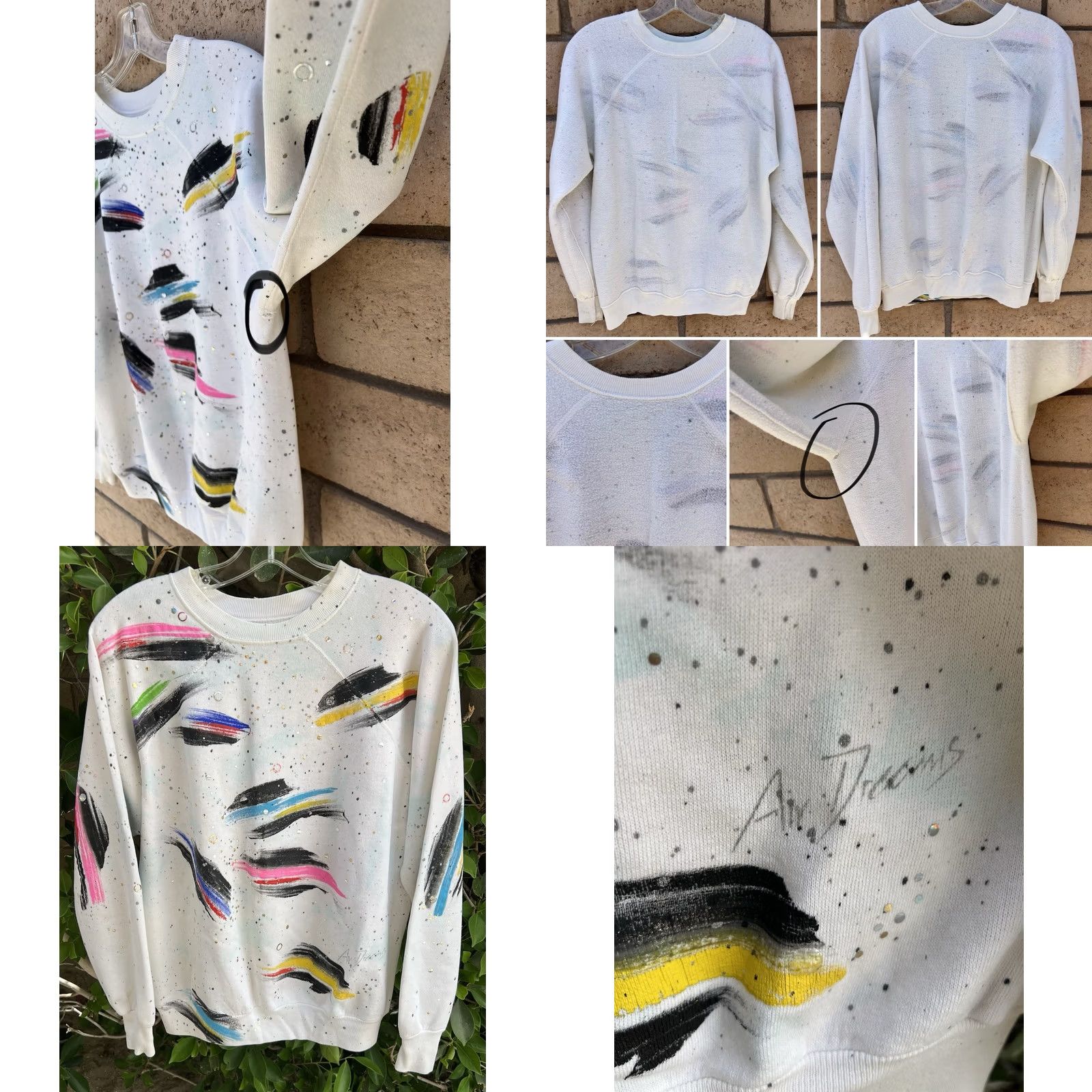 Vintage VINTAGE Air Dreams Shirt Unisex Adults One Size White Cotton Blend Crew Neck Pullover 80s Art Raglan Sweatshirt Abstract Paint Splatter Wearable Art Size US M / EU 48-50 / 2 - 8 Thumbnail