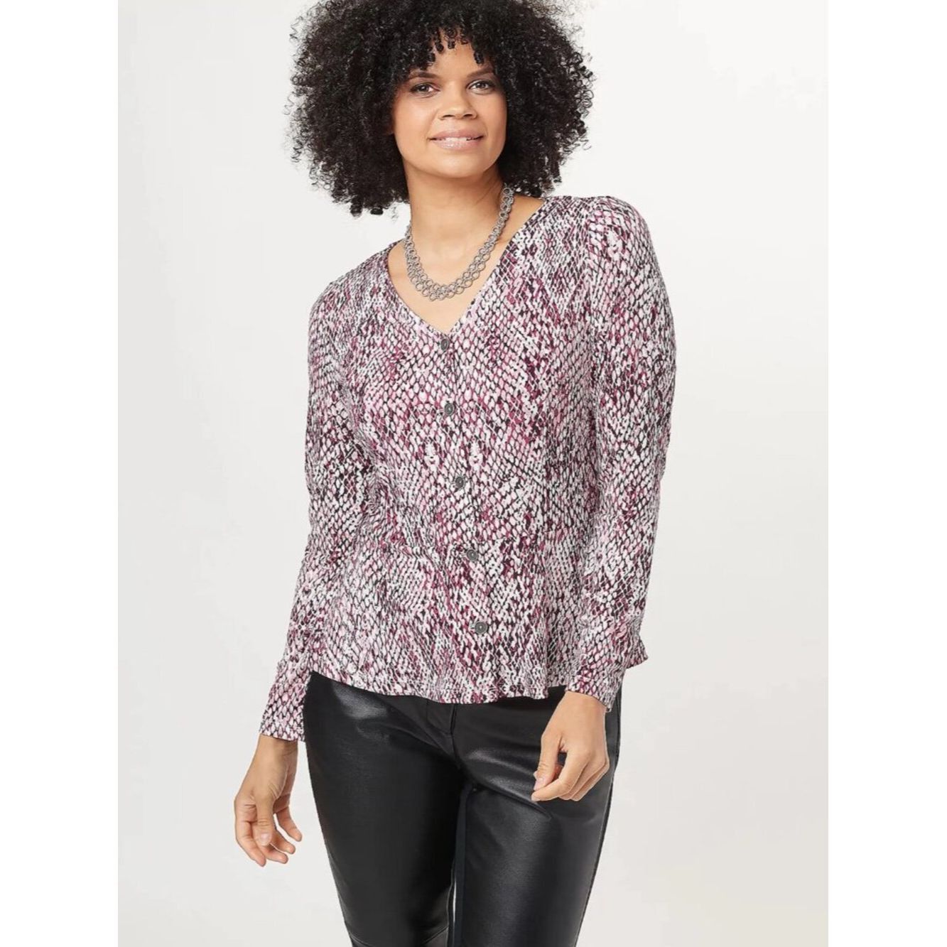 Other Susan Graver Animal Print Liquid Knit Button Front Peplum T Size XL / US 12-14 / IT 48-50 - 1 Thumbnail