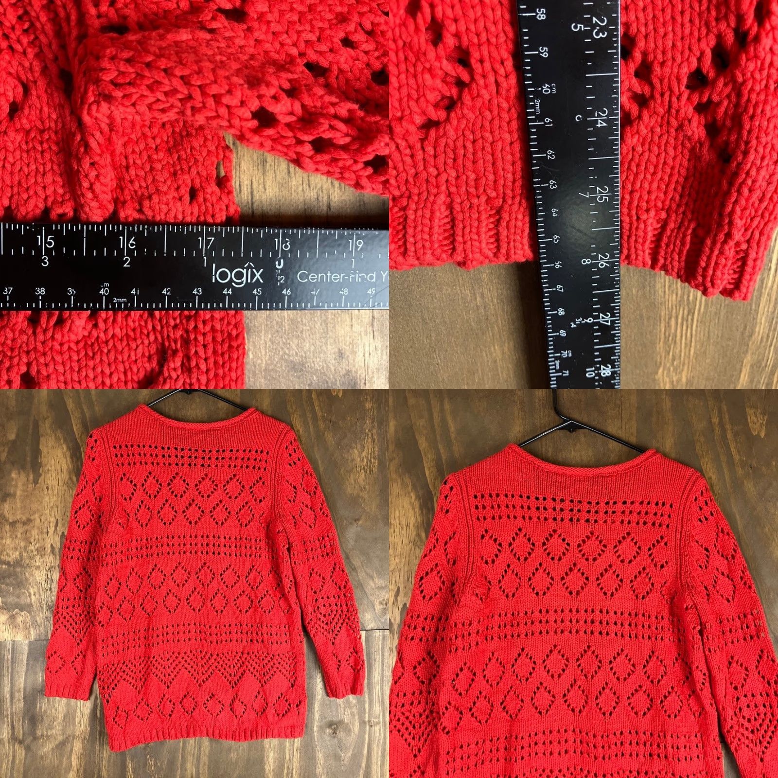 Talbots Talbots Womens Sweater Red Open Knit Diamond Pattern Small Crew Neck Knit Cotton Blend Open-Knit Casual Womens Size S / US 4 / IT 40 - 8 Thumbnail