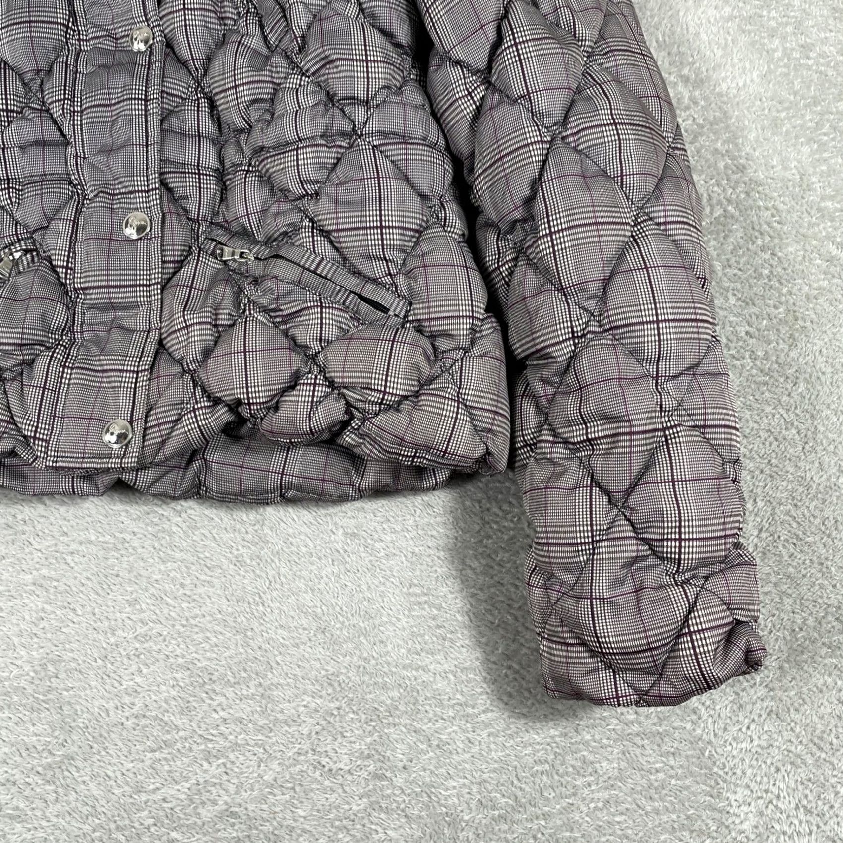 Guess Guess Puffer Jacket Women Large Purple Plaid Down Fill Faux Fur Hood Y2K Size L / US 10 / IT 46 - 5 Thumbnail