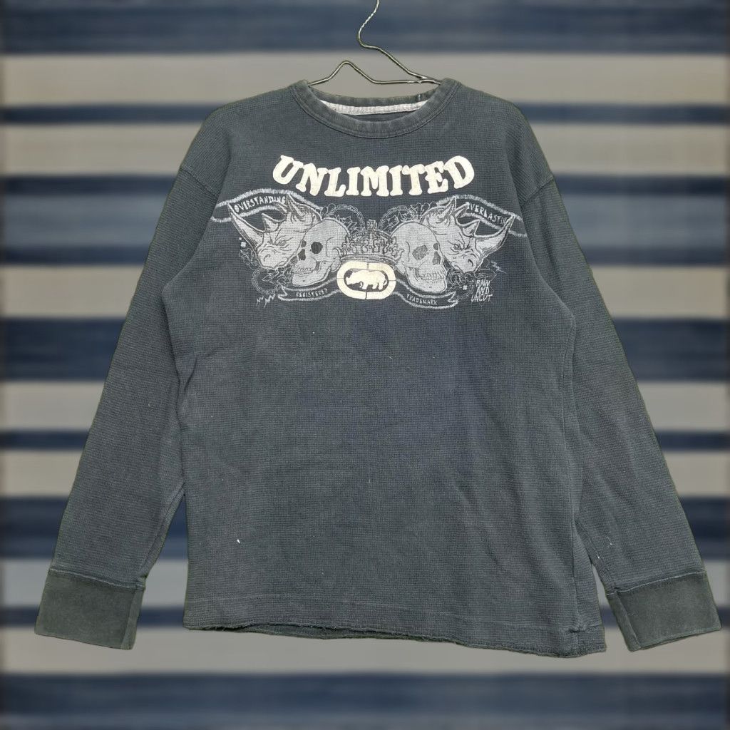 Ecko Unltd. VINTAGE Ecko Unltd Shirt Mens XL Black Thermal Long Sleeve Skull Rhino Graphic Tee Size US XL / EU 56 / 4 - 1 Thumbnail