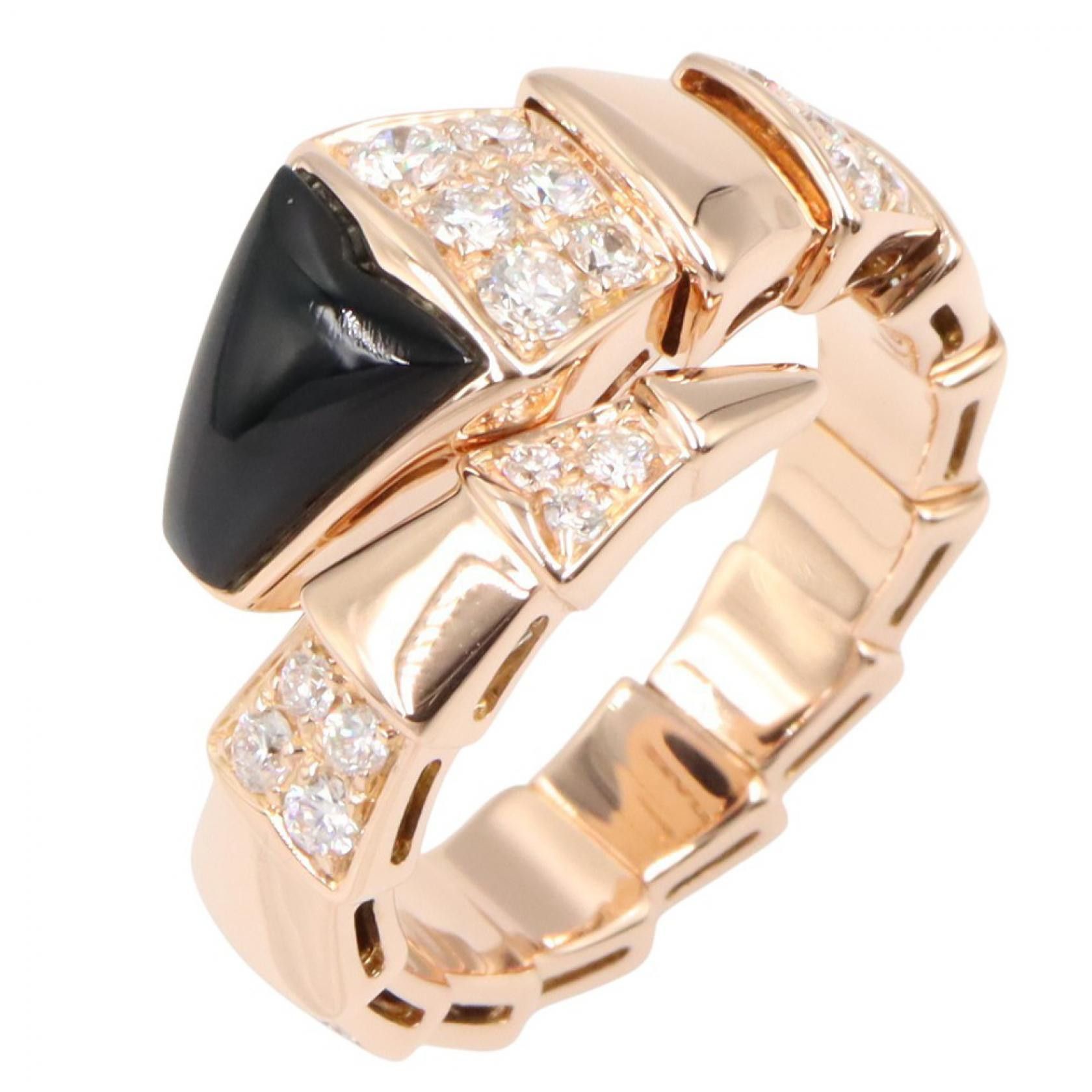 Bvlgari Bvlgari BVLGARI Serpenti Viper Au750 Pink Gold Diamond Onyx Ring Size 11.5 Precious Metal Ring DUTY FREE for USA Size ONE SIZE - 1 Thumbnail