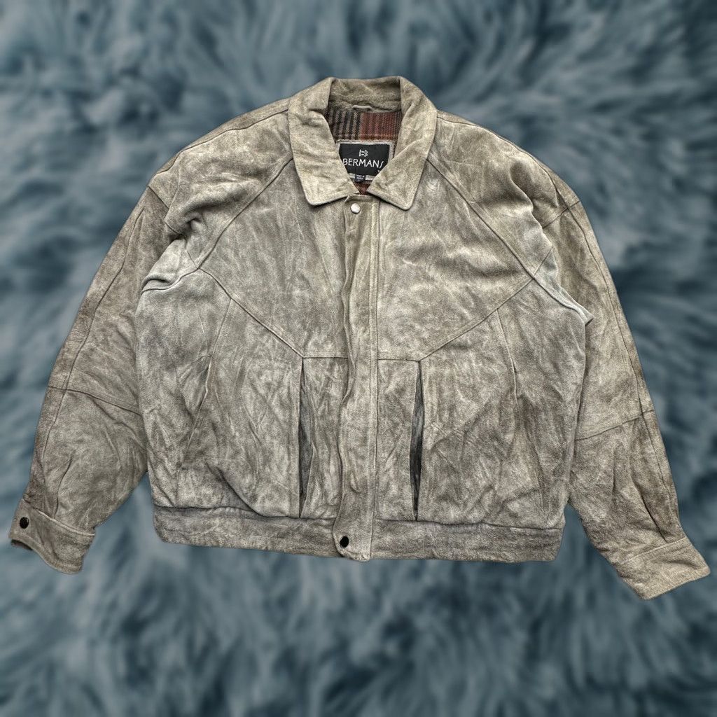 Ben Sherman VINTAGE Bermans Suede Leather Bomber Jacket Mens Large Gray Plaid Lined Size US L / EU 52-54 / 3 - 1 Thumbnail