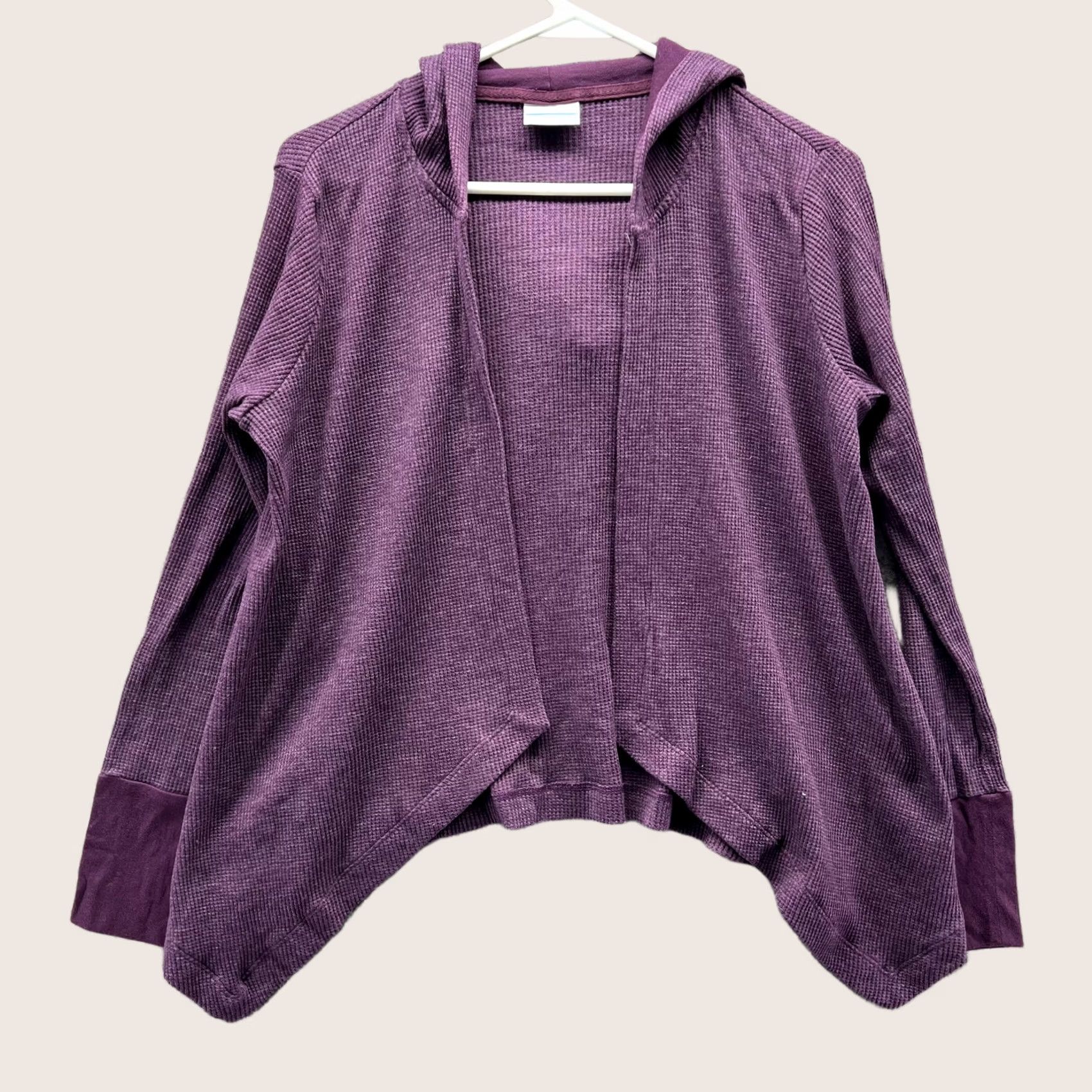 Vintage Columbia Sweater Womens XS Purple Waffle Knit Hooded Open Front Lightweight Cardigan Size XS / US 0-2 / IT 36-38 - 1 Thumbnail